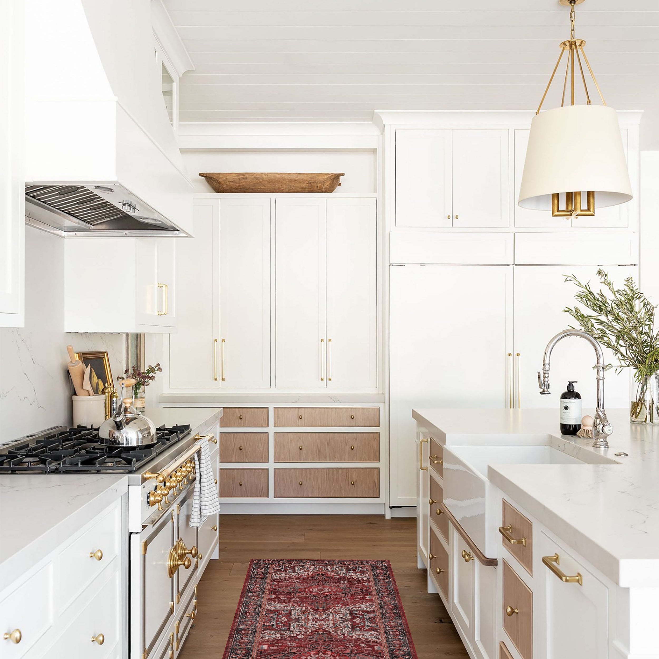 Avla Burgundy Red Floral Heriz Persian Rug