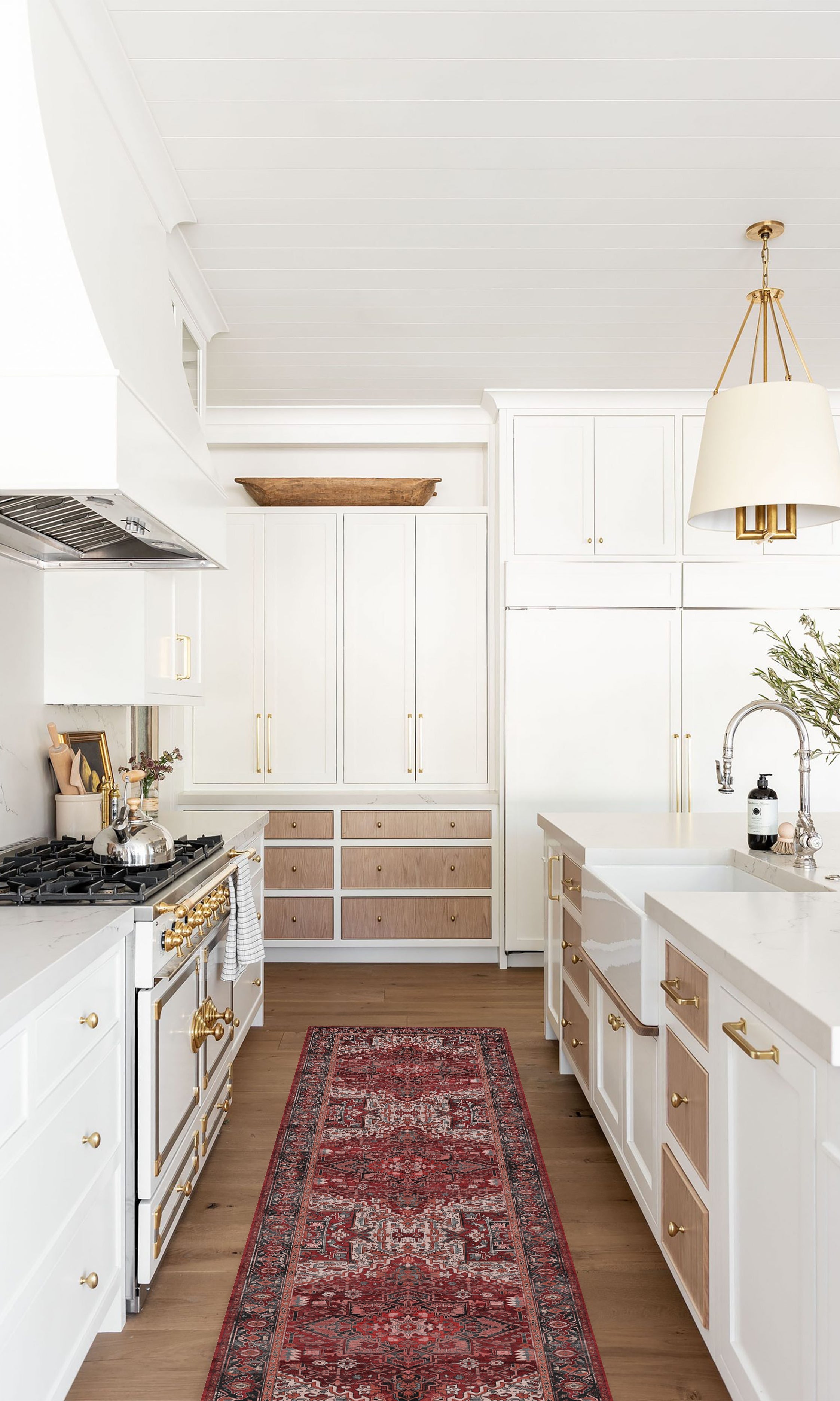 Avla Burgundy Red Floral Heriz Persian Rug