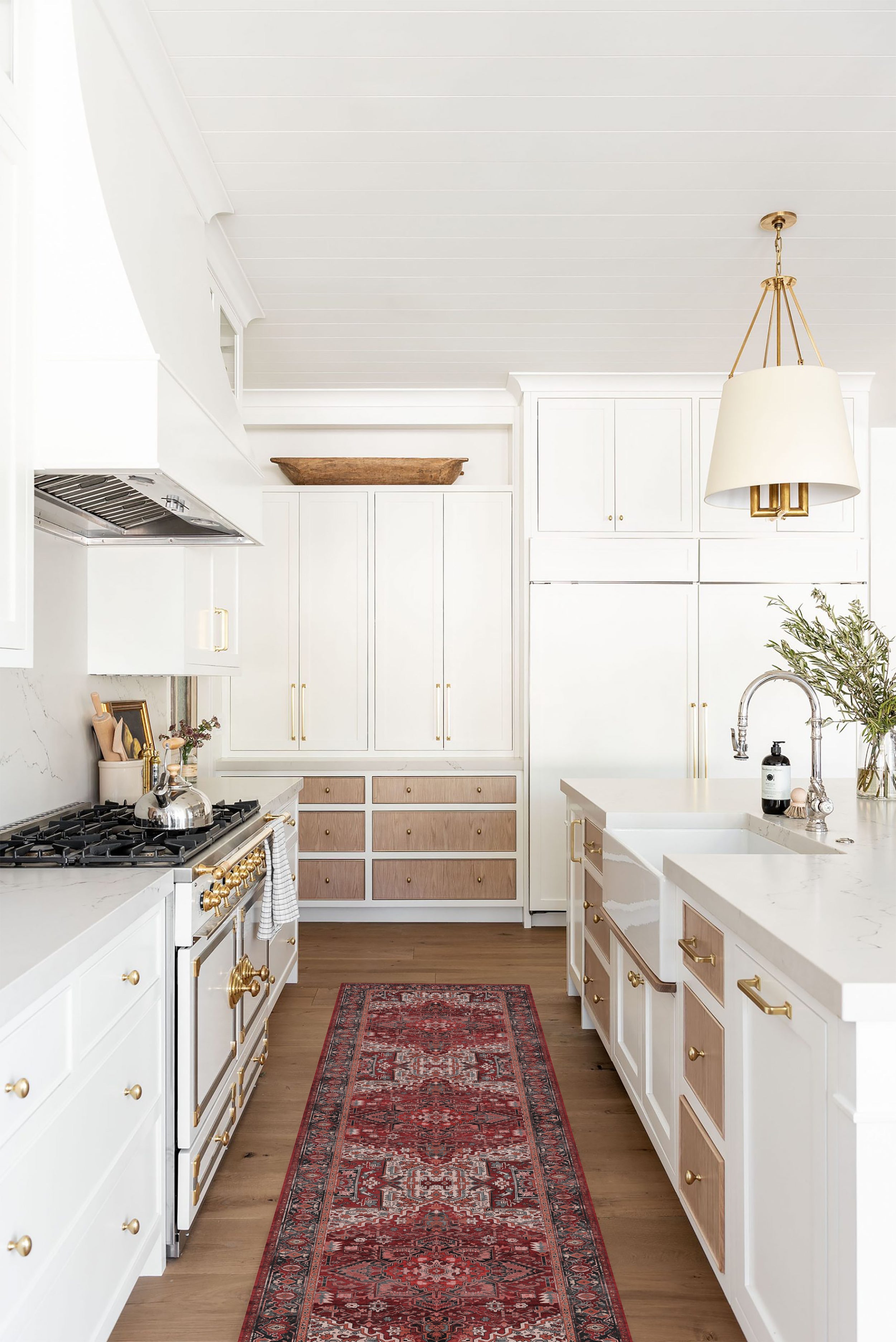 Avla Burgundy Red Floral Heriz Persian Rug