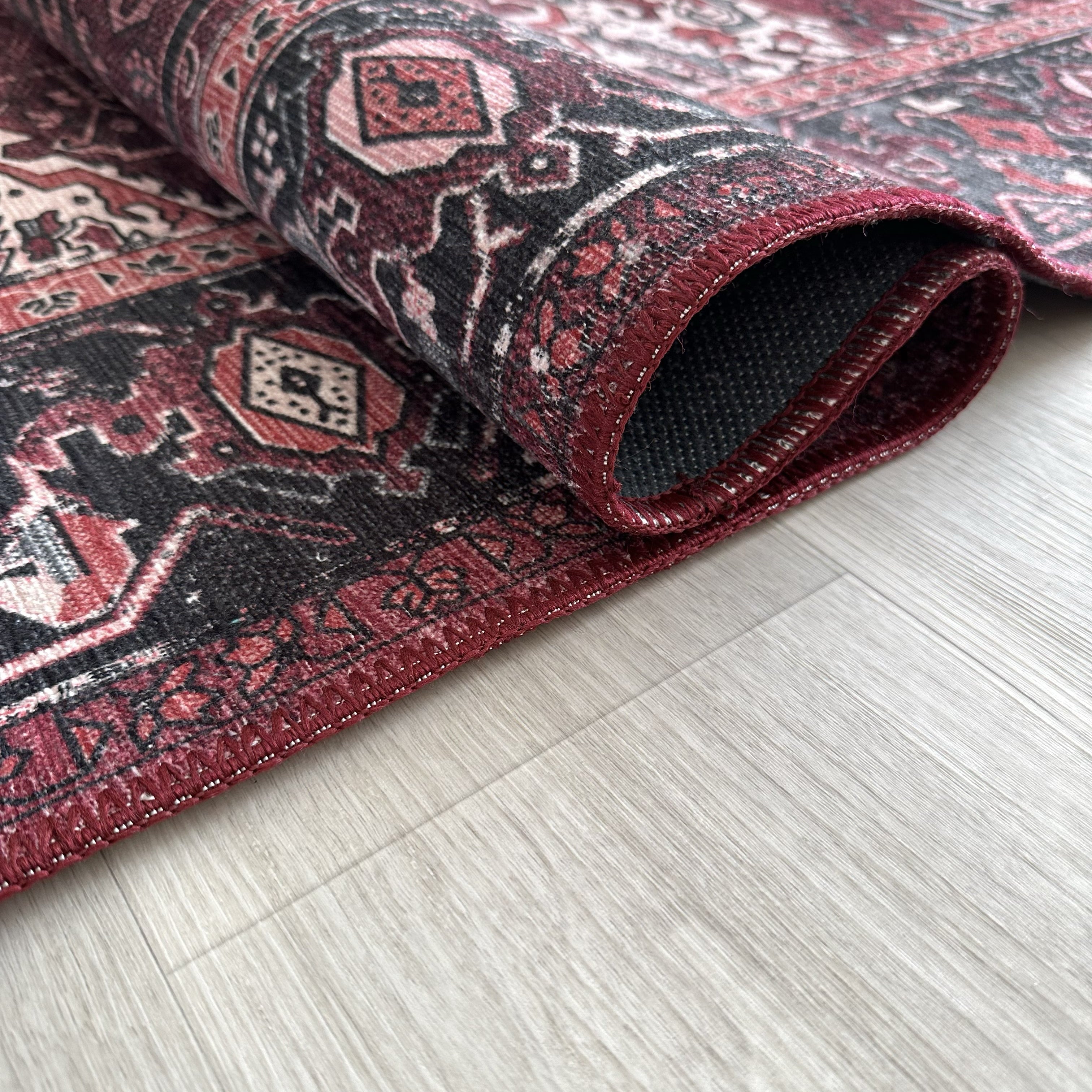 Avla Burgundy Red Floral Heriz Persian Rug