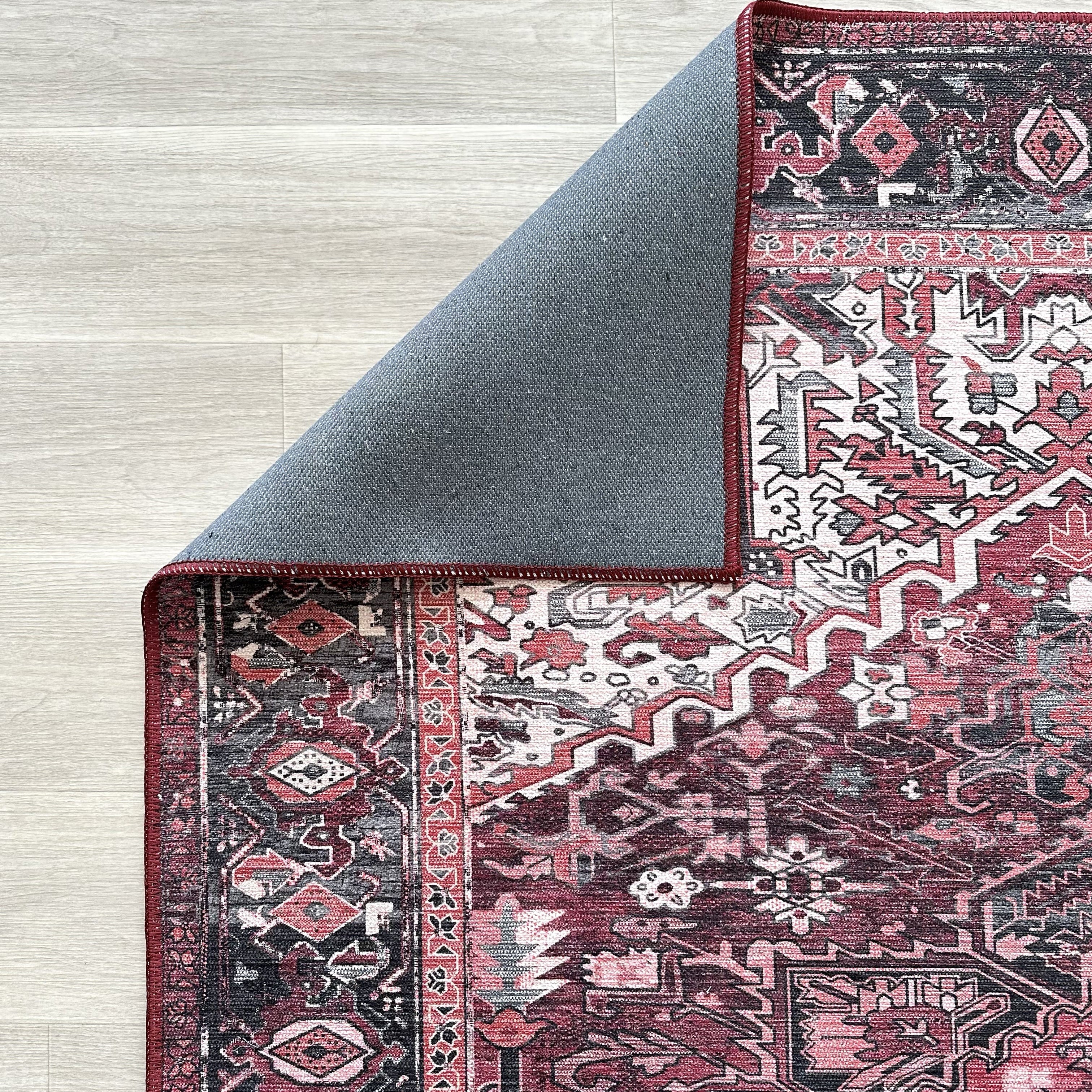 Avla Burgundy Red Floral Heriz Persian Rug