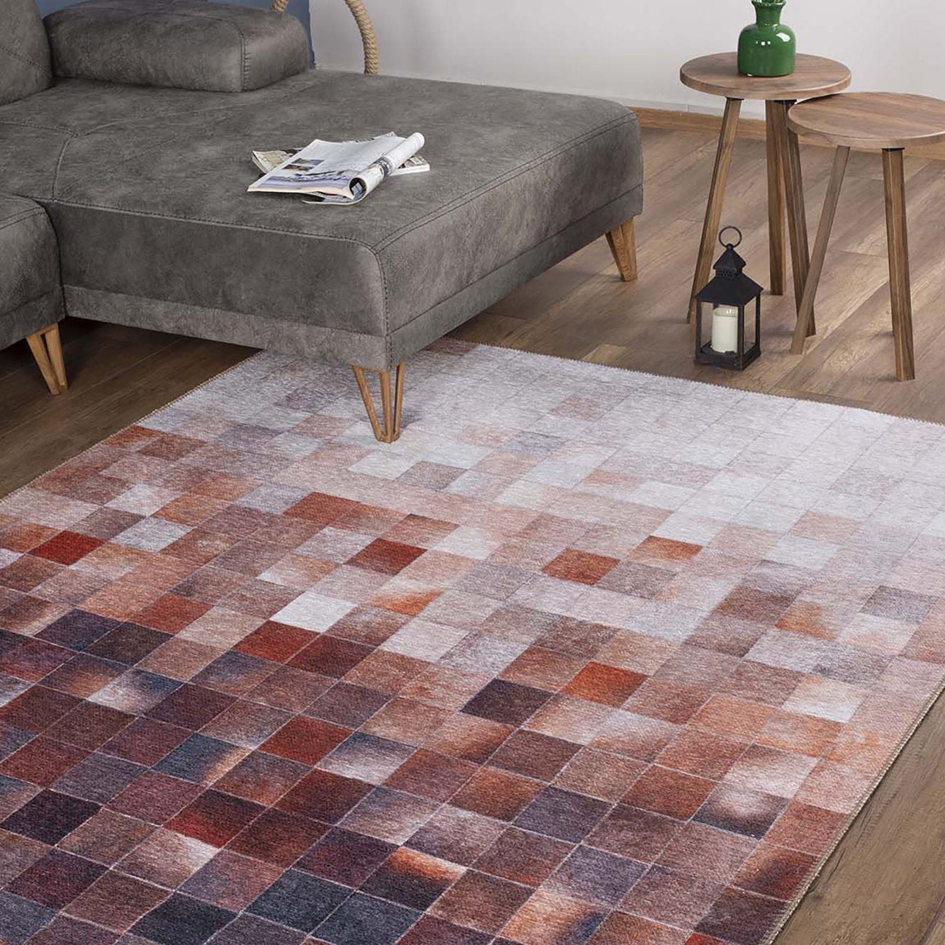 Aziza Modern Ivory Beige Orange Brown Rug