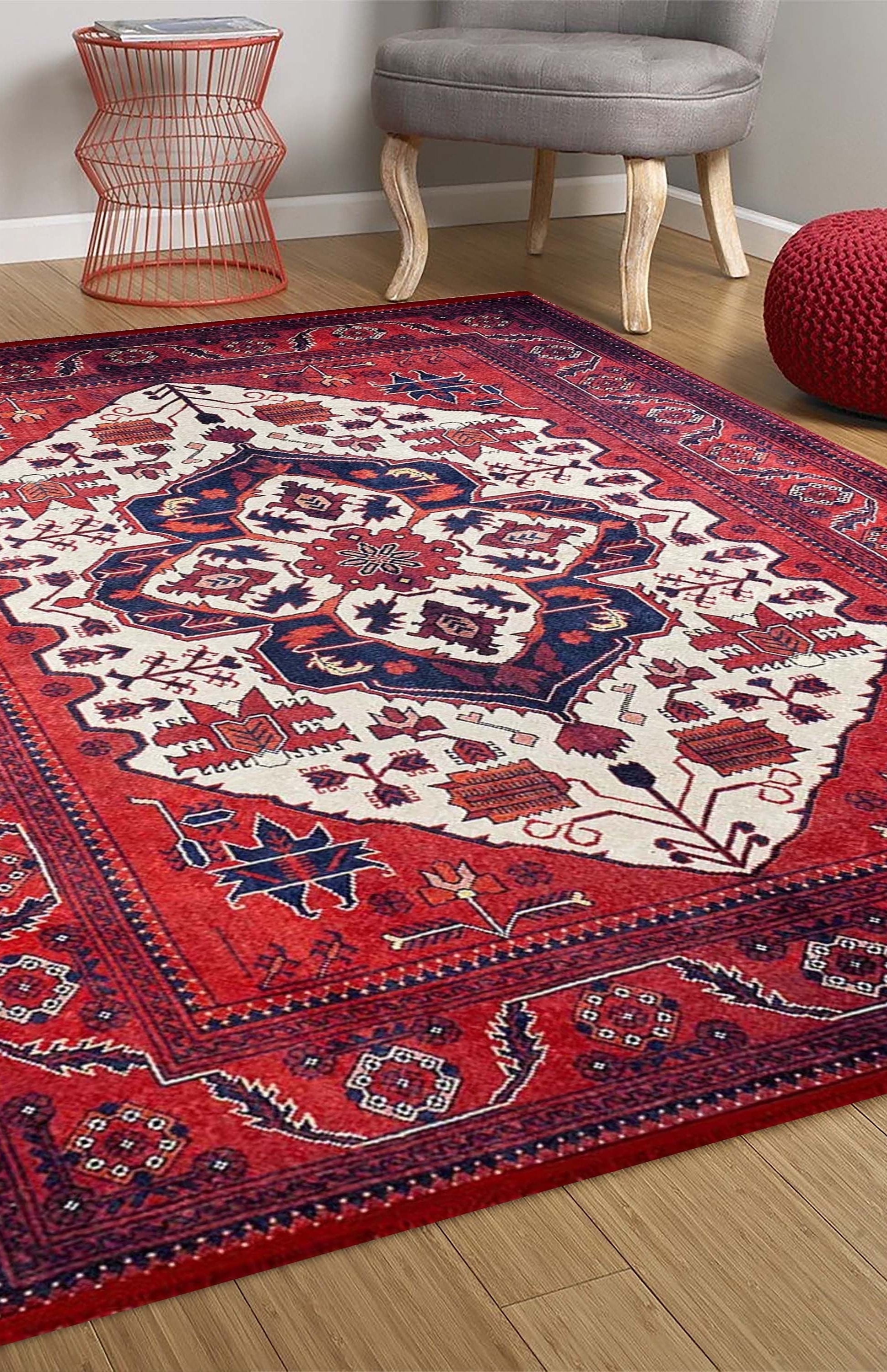 Barba Red Beige Turkish Rug