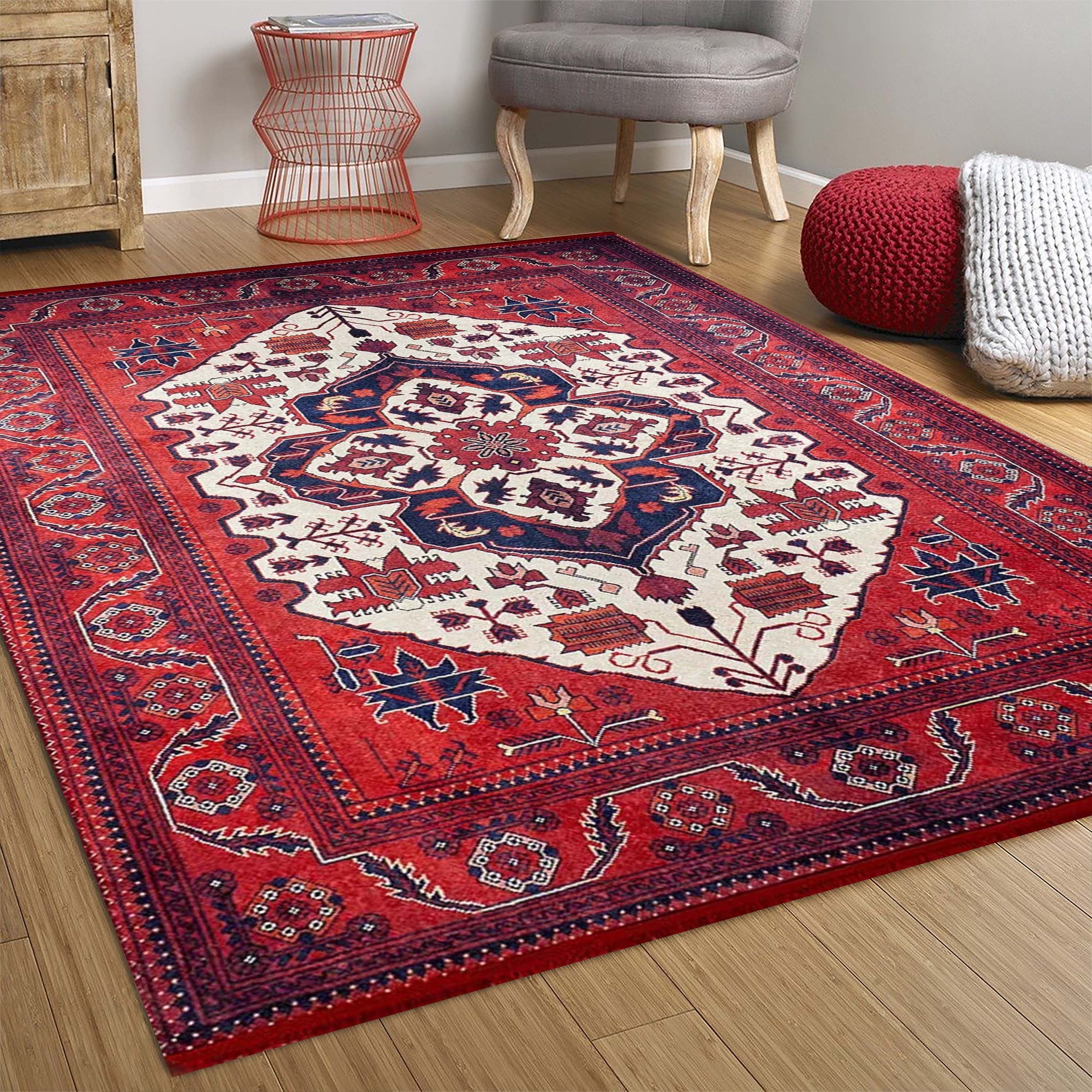 Barba Red Beige Turkish Rug