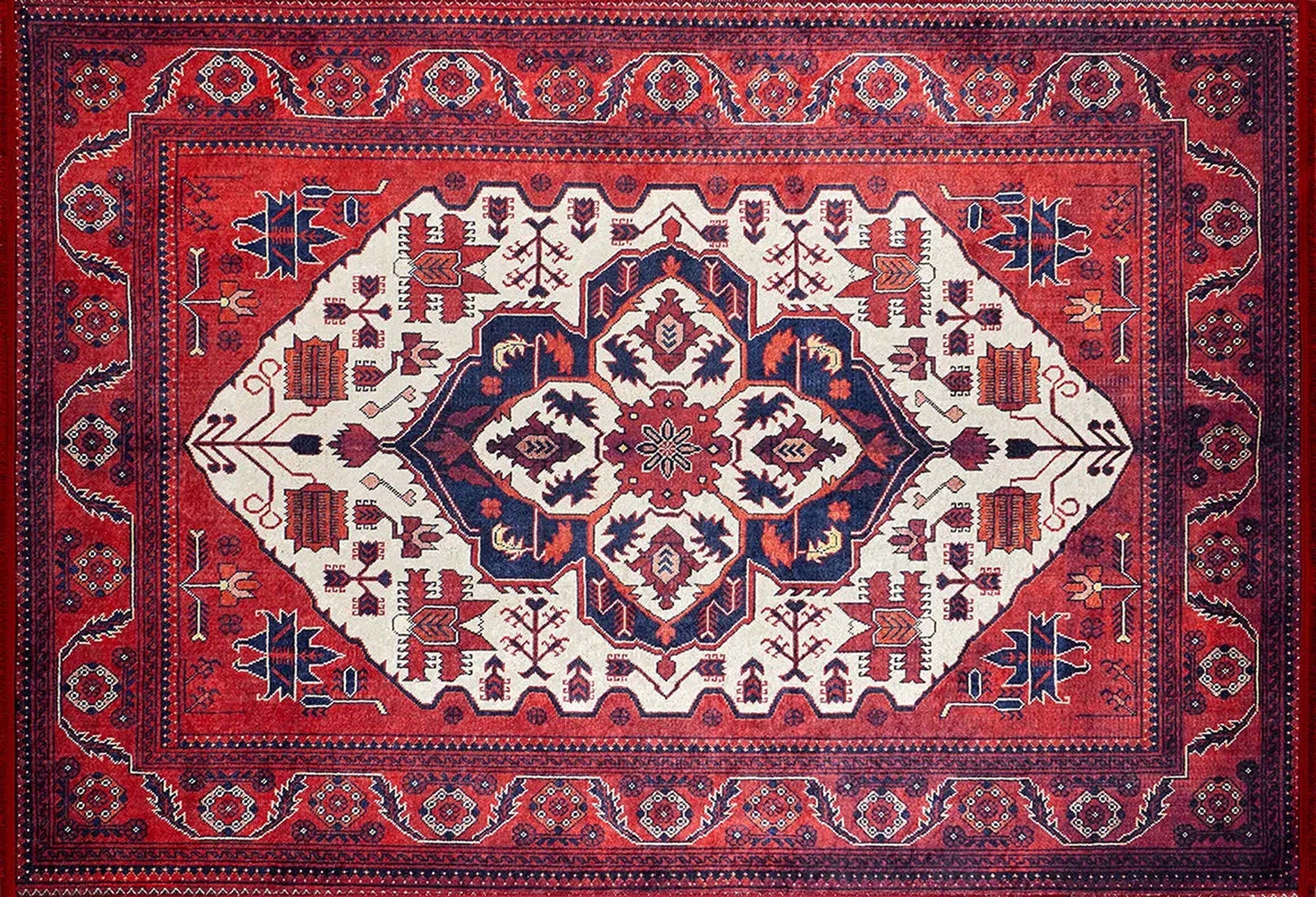 Barba Red Beige Turkish Rug