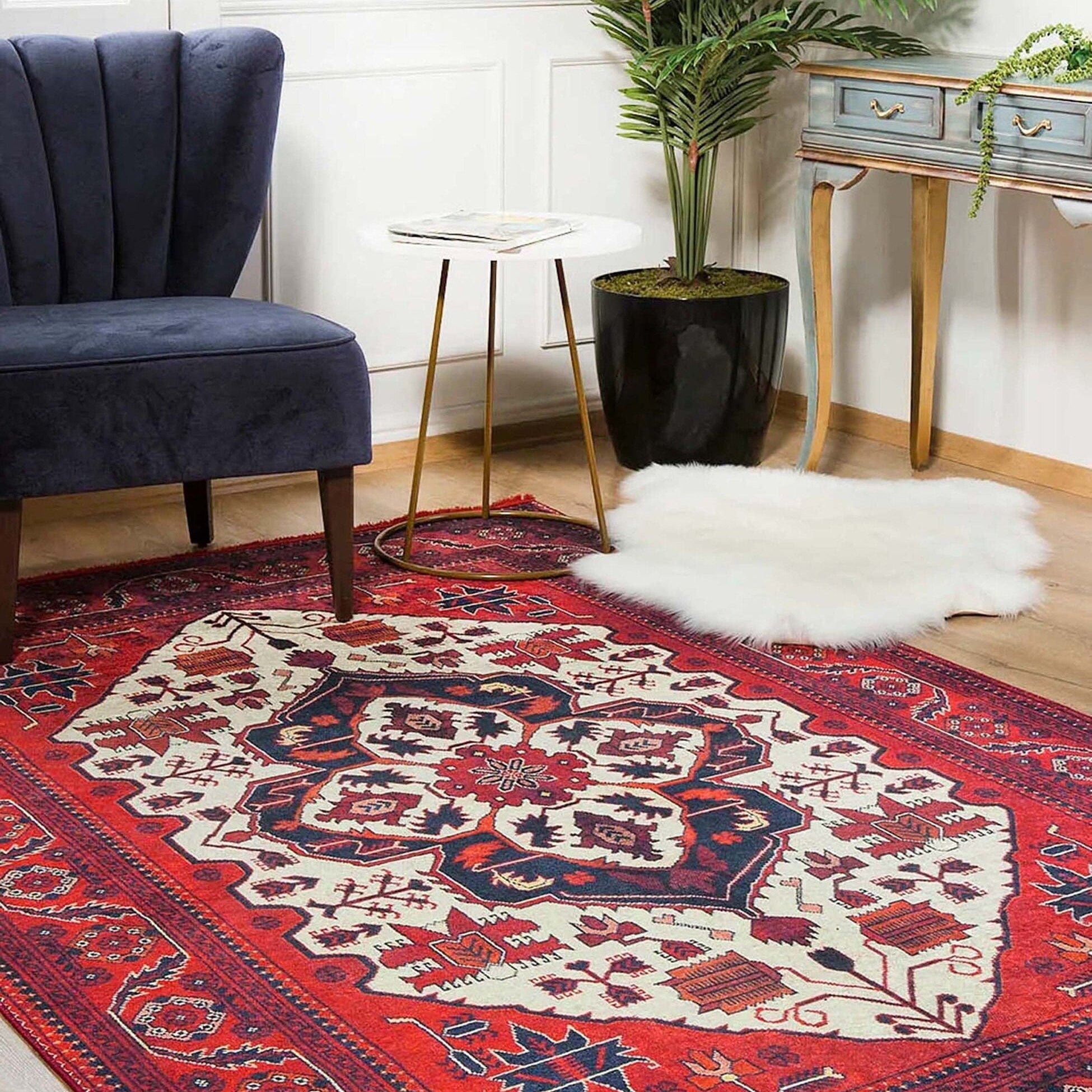 Barba Red Beige Turkish Rug