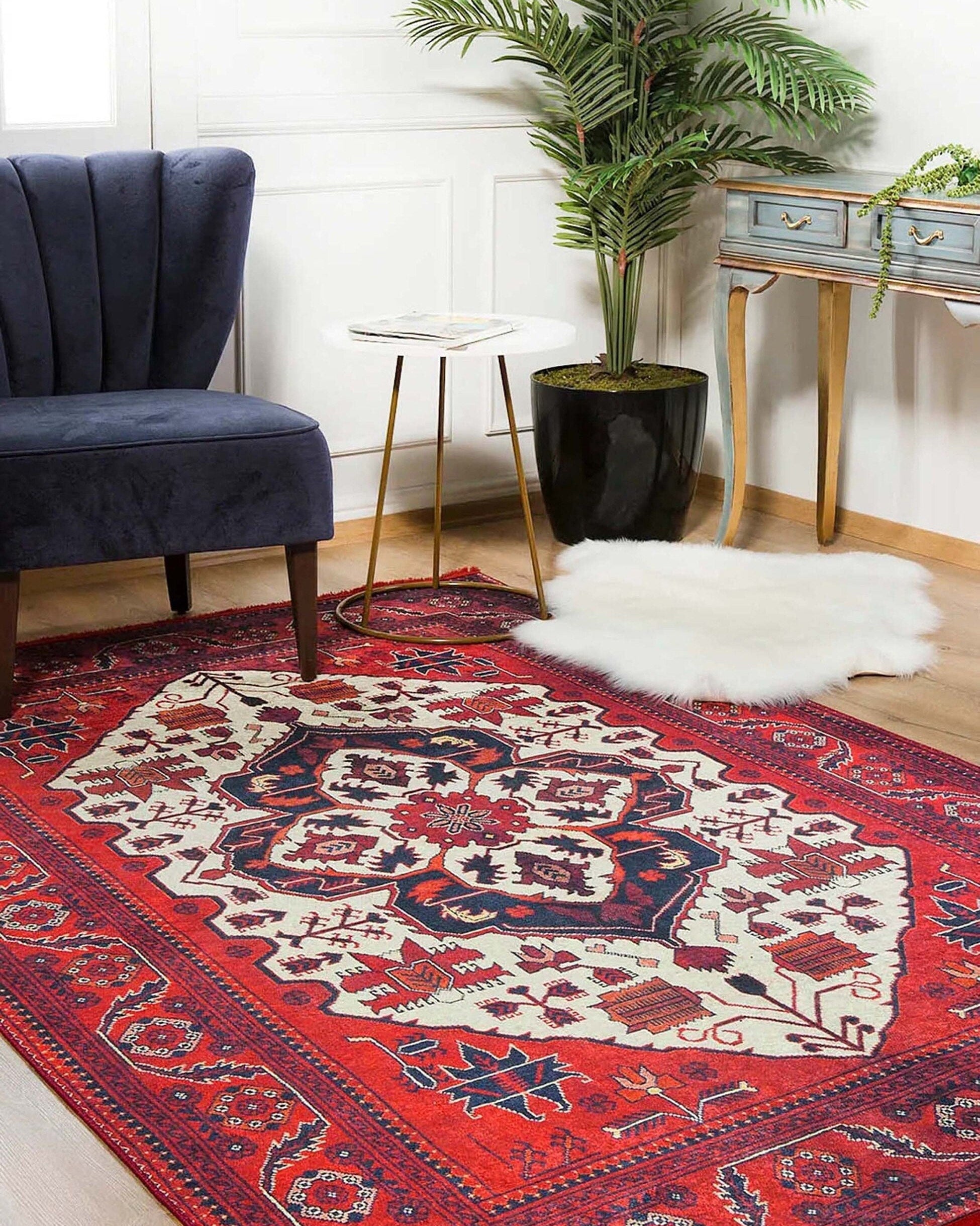 Barba Red Beige Turkish Rug