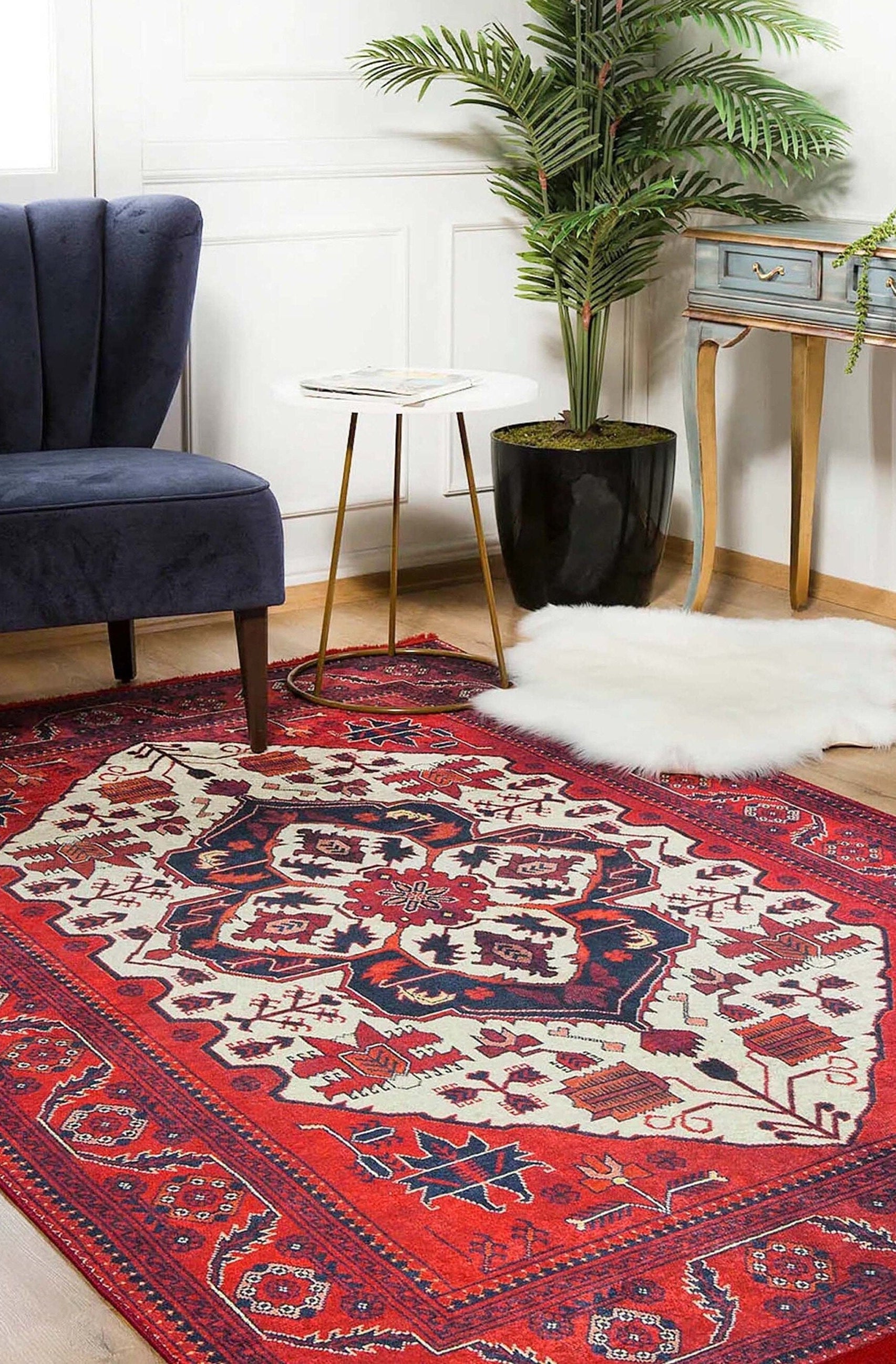 Barba Red Beige Turkish Rug