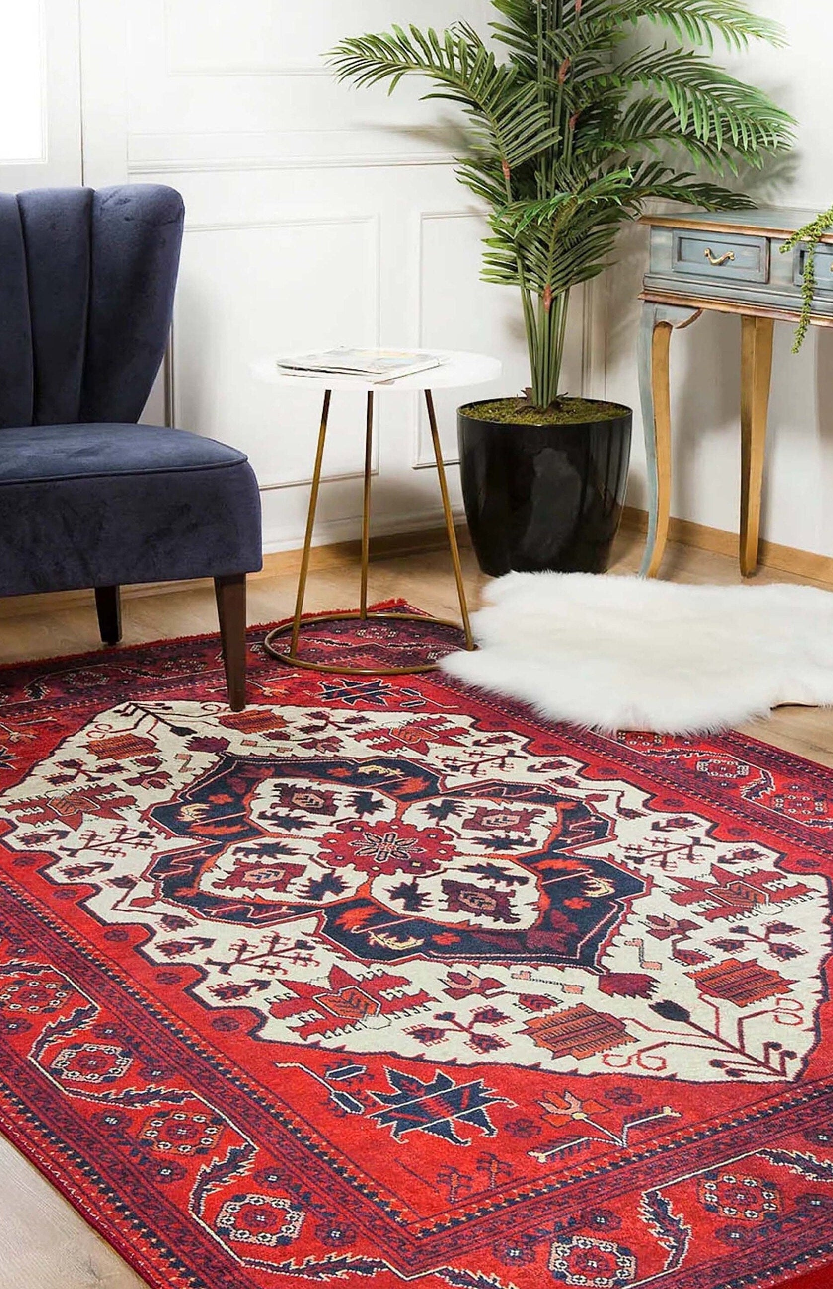 Barba Red Beige Turkish Rug