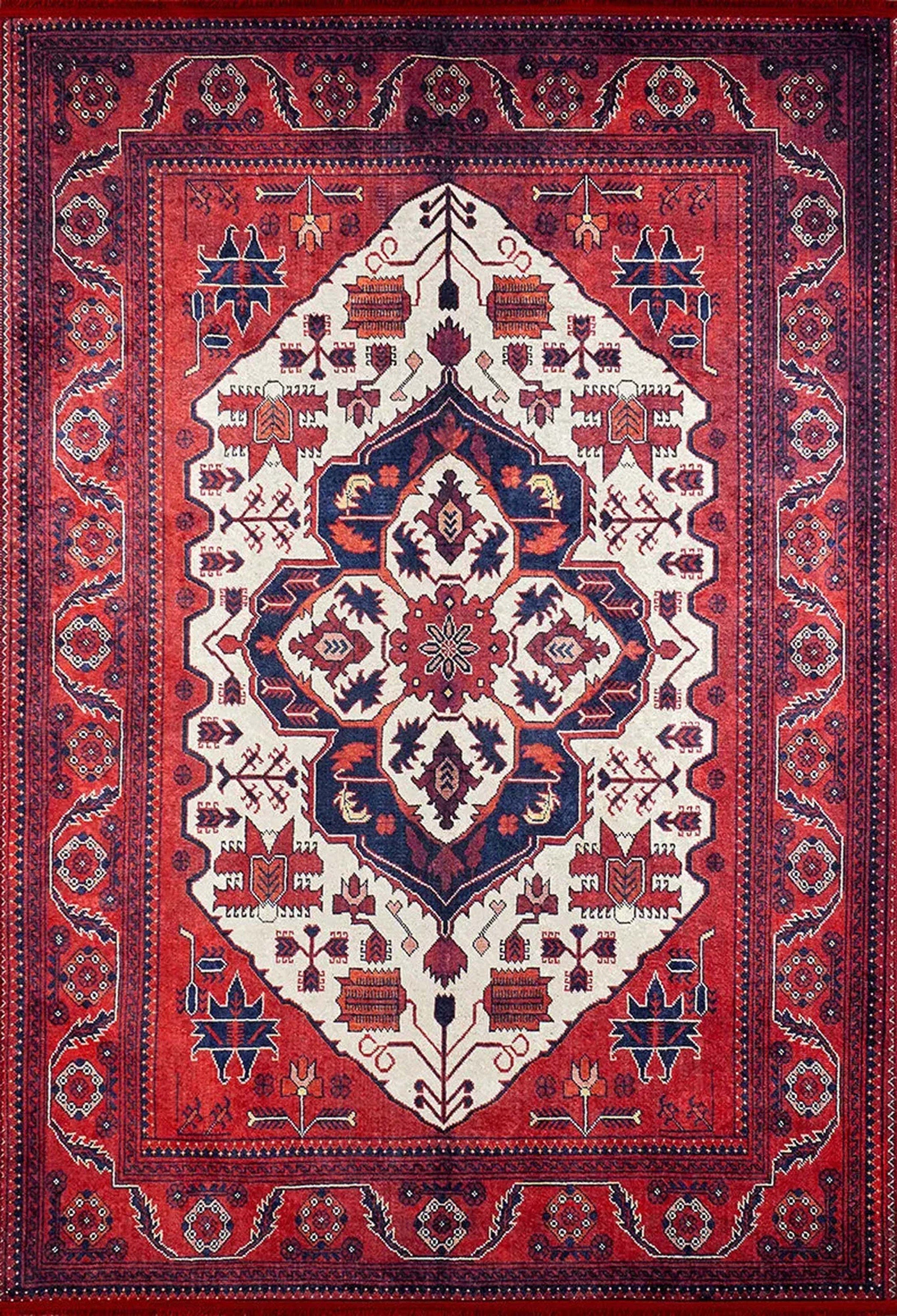 Barba Red Beige Turkish Rug