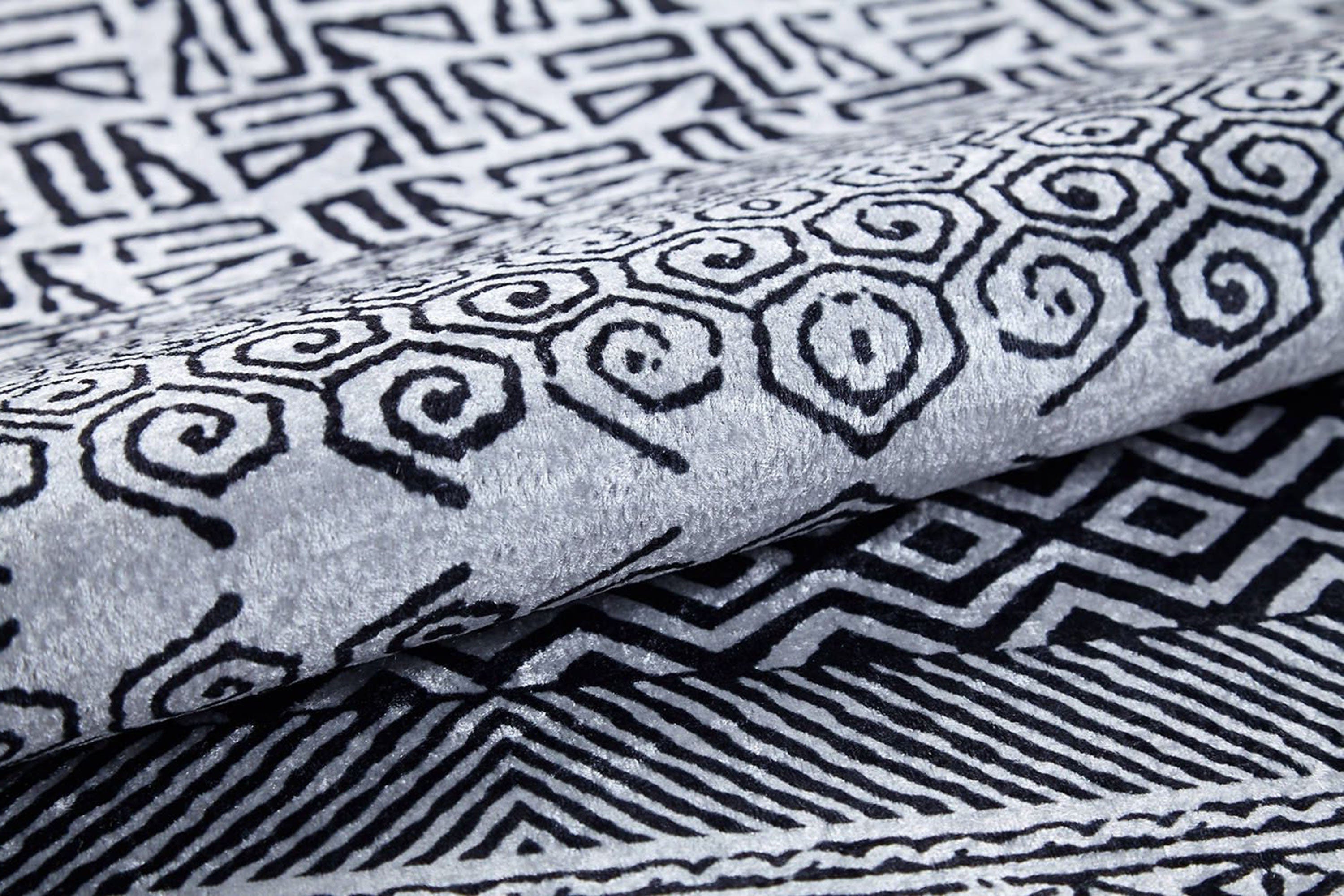 Basma Turkish Geometric Gray Black Rug