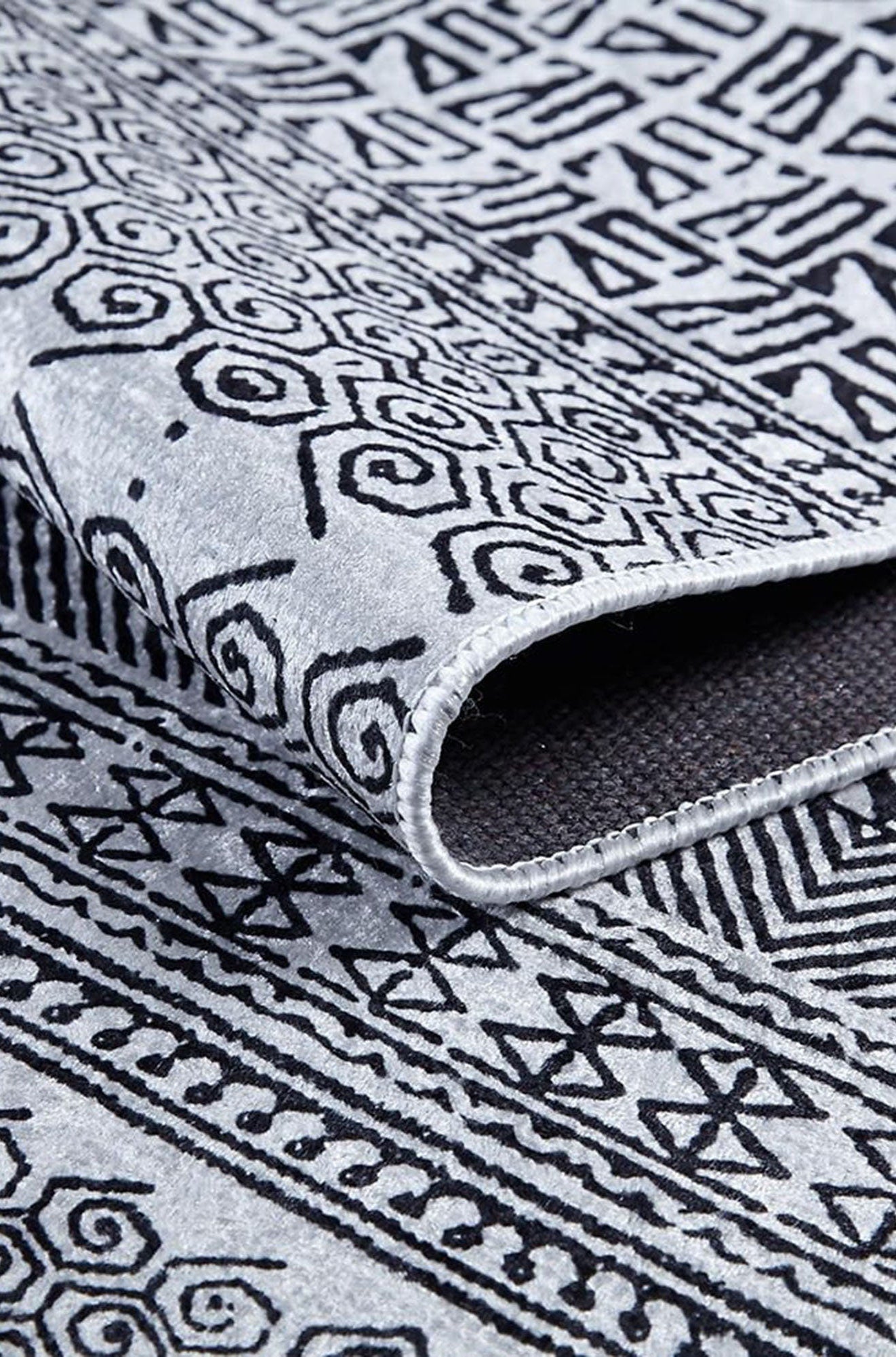 Basma Turkish Geometric Gray Black Rug