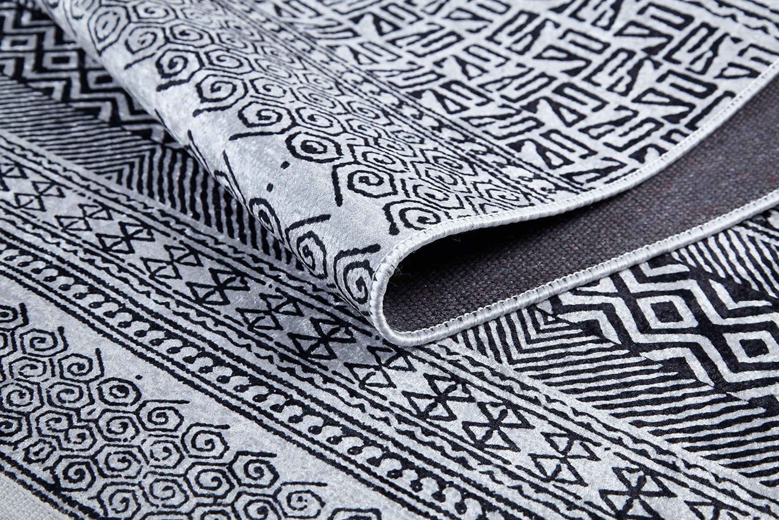 Basma Turkish Geometric Gray Black Rug