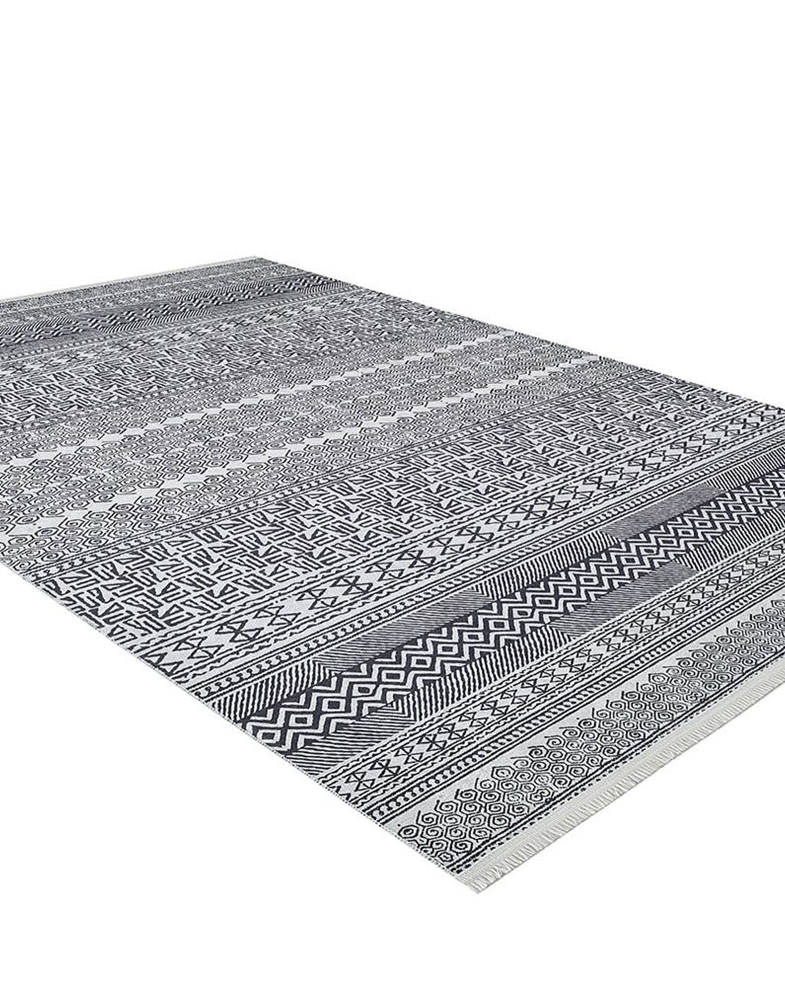 Basma Turkish Geometric Gray Black Rug