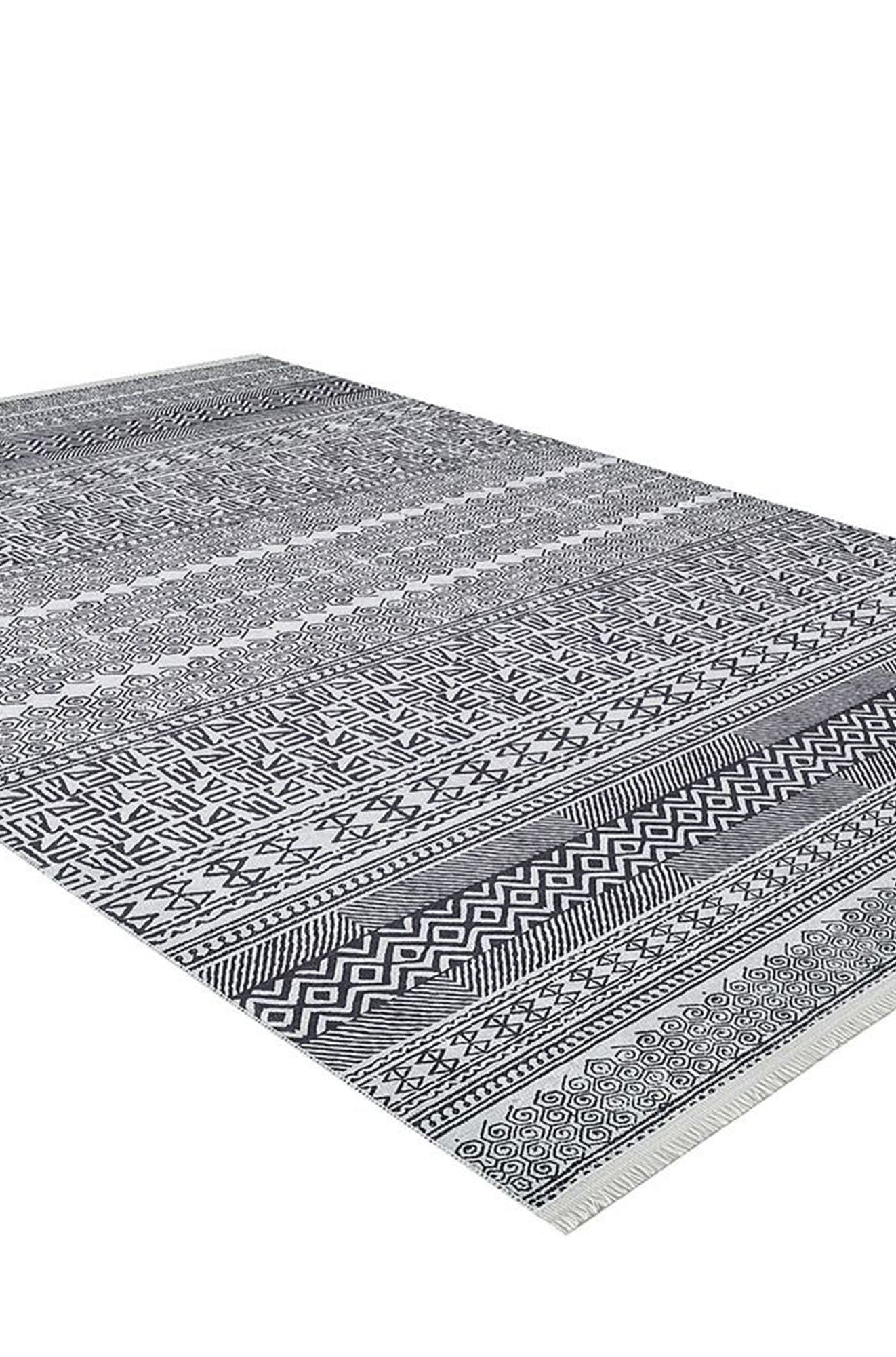 Basma Turkish Geometric Gray Black Rug