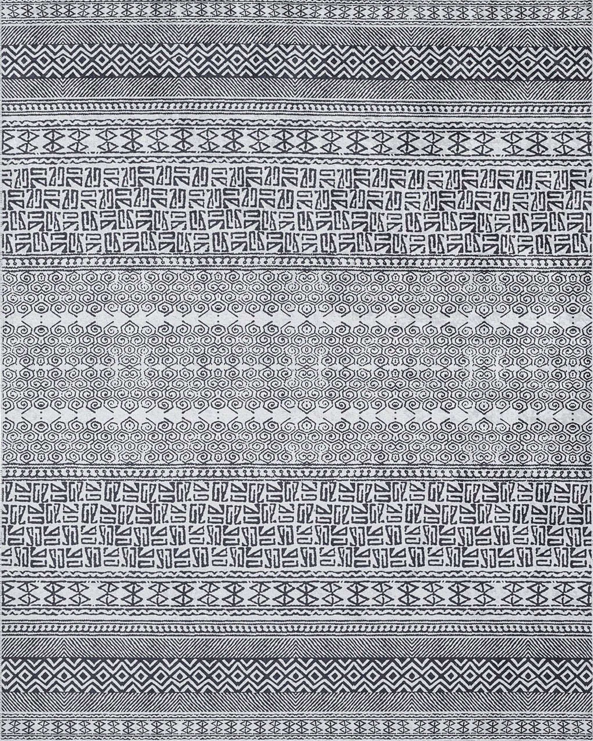 Basma Turkish Geometric Gray Black Rug