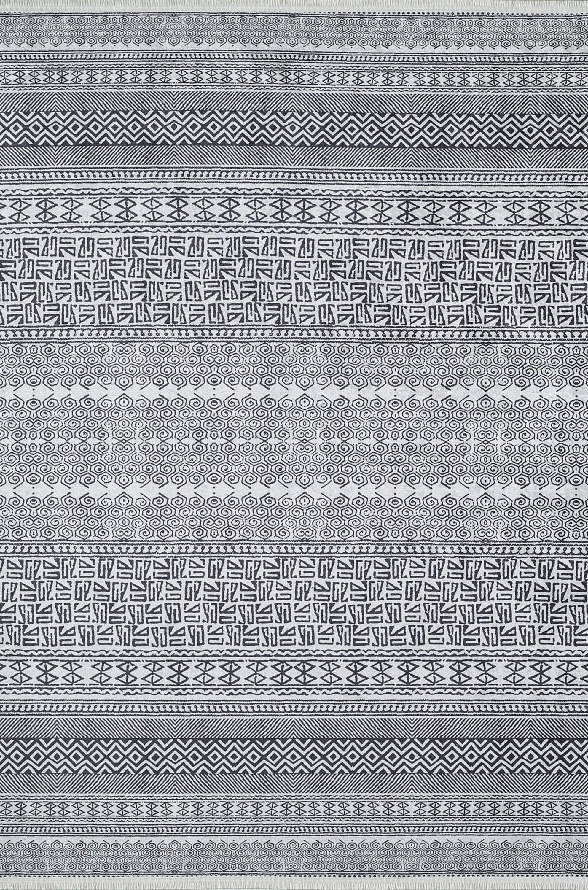 Basma Turkish Geometric Gray Black Rug