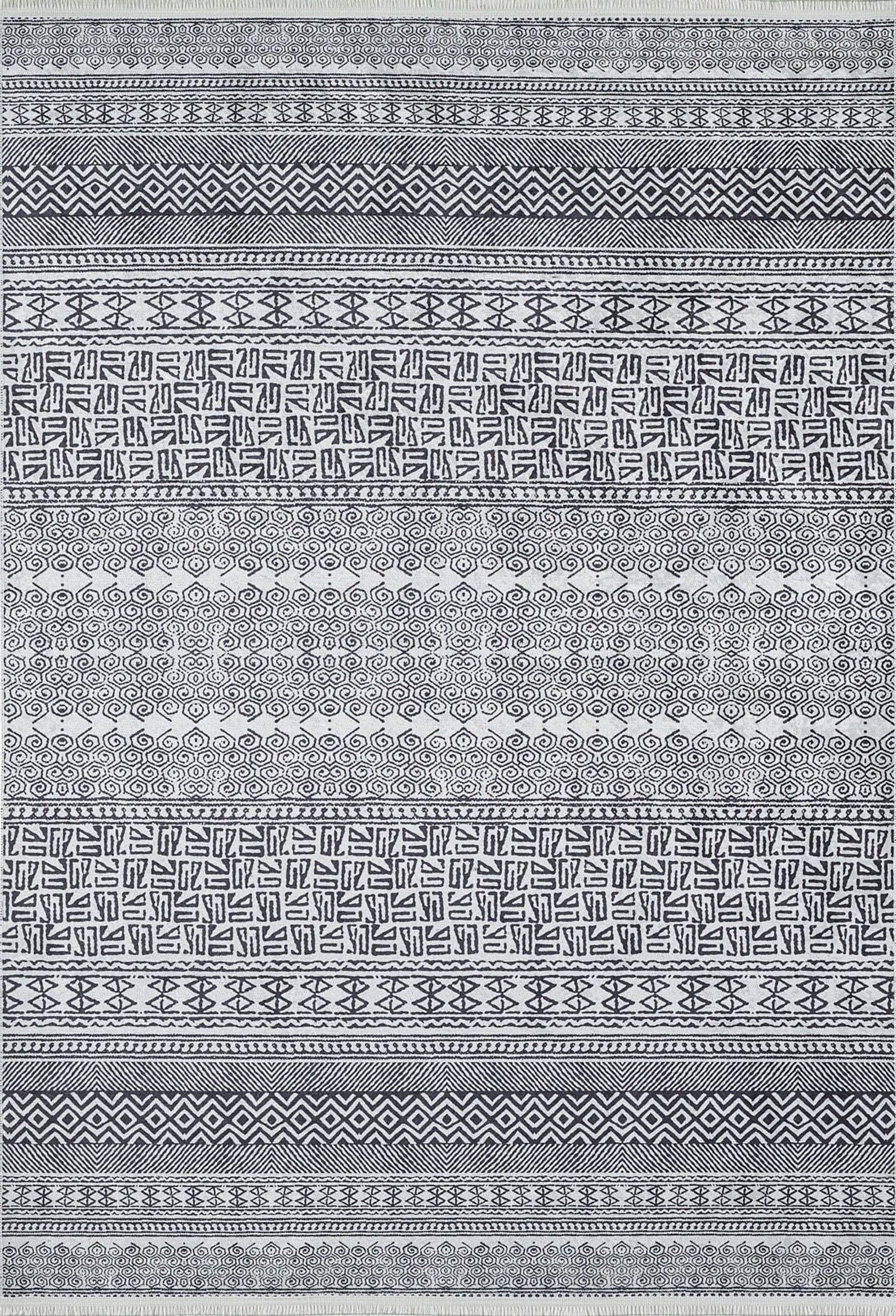 Basma Turkish Geometric Gray Black Rug