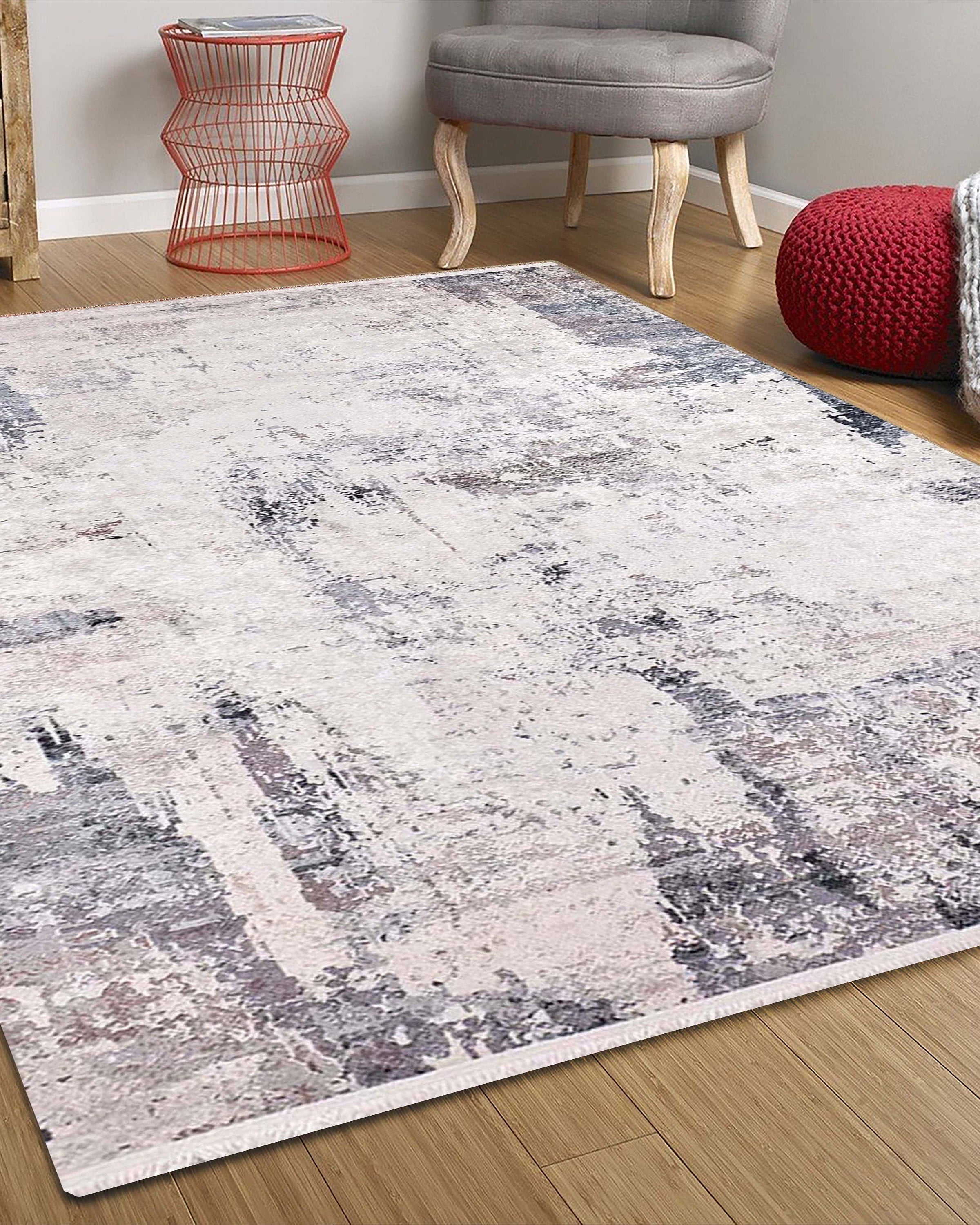 Bayda Turkish Distressed Abstract Gray Ivory Rug
