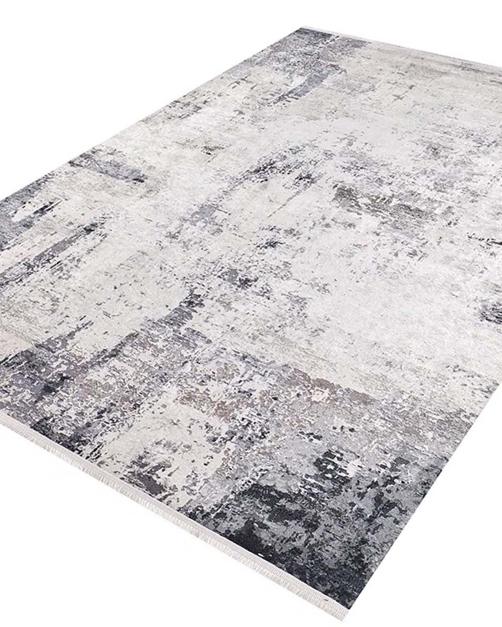 Bayda Turkish Distressed Abstract Gray Ivory Rug