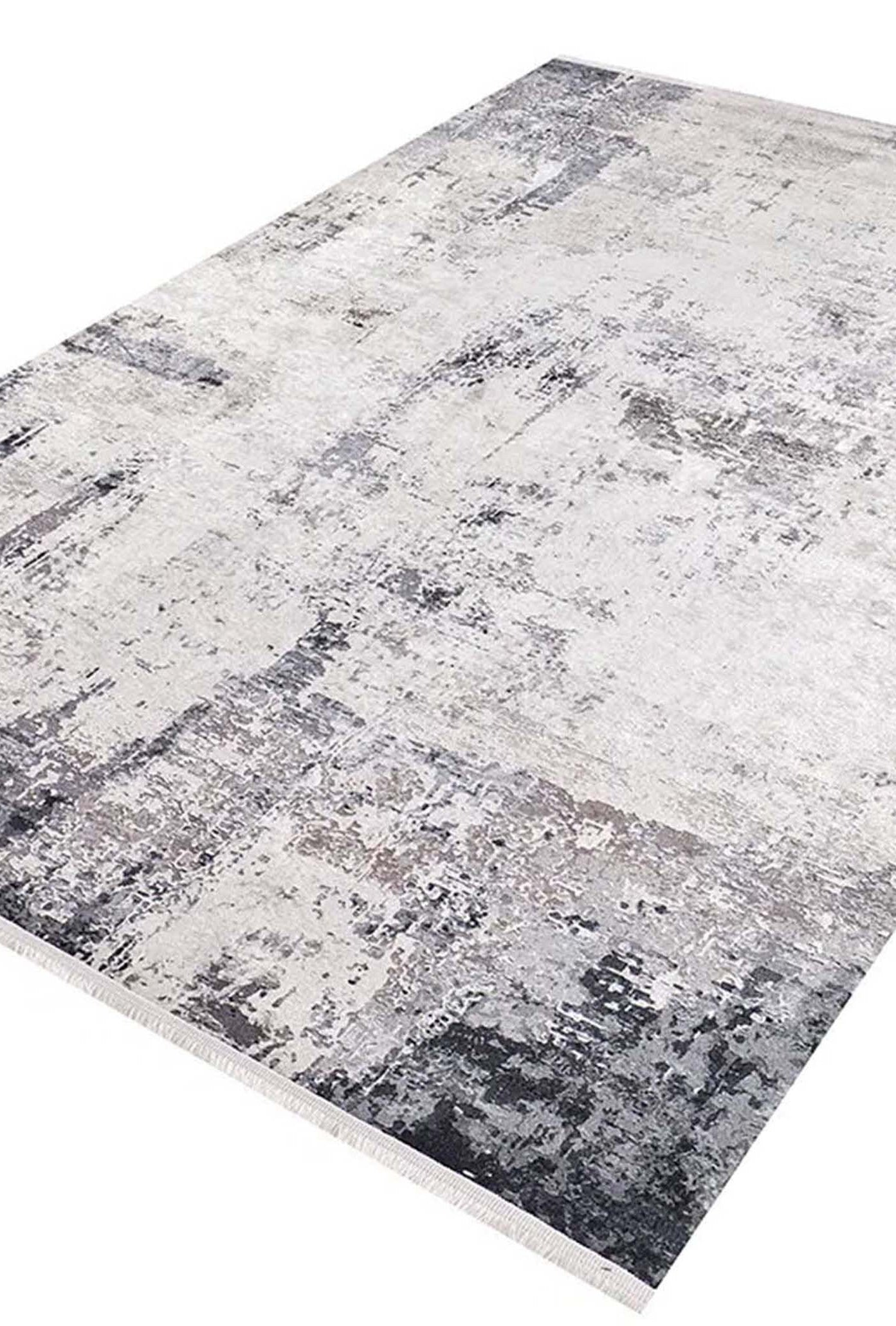 Bayda Turkish Distressed Abstract Gray Ivory Rug