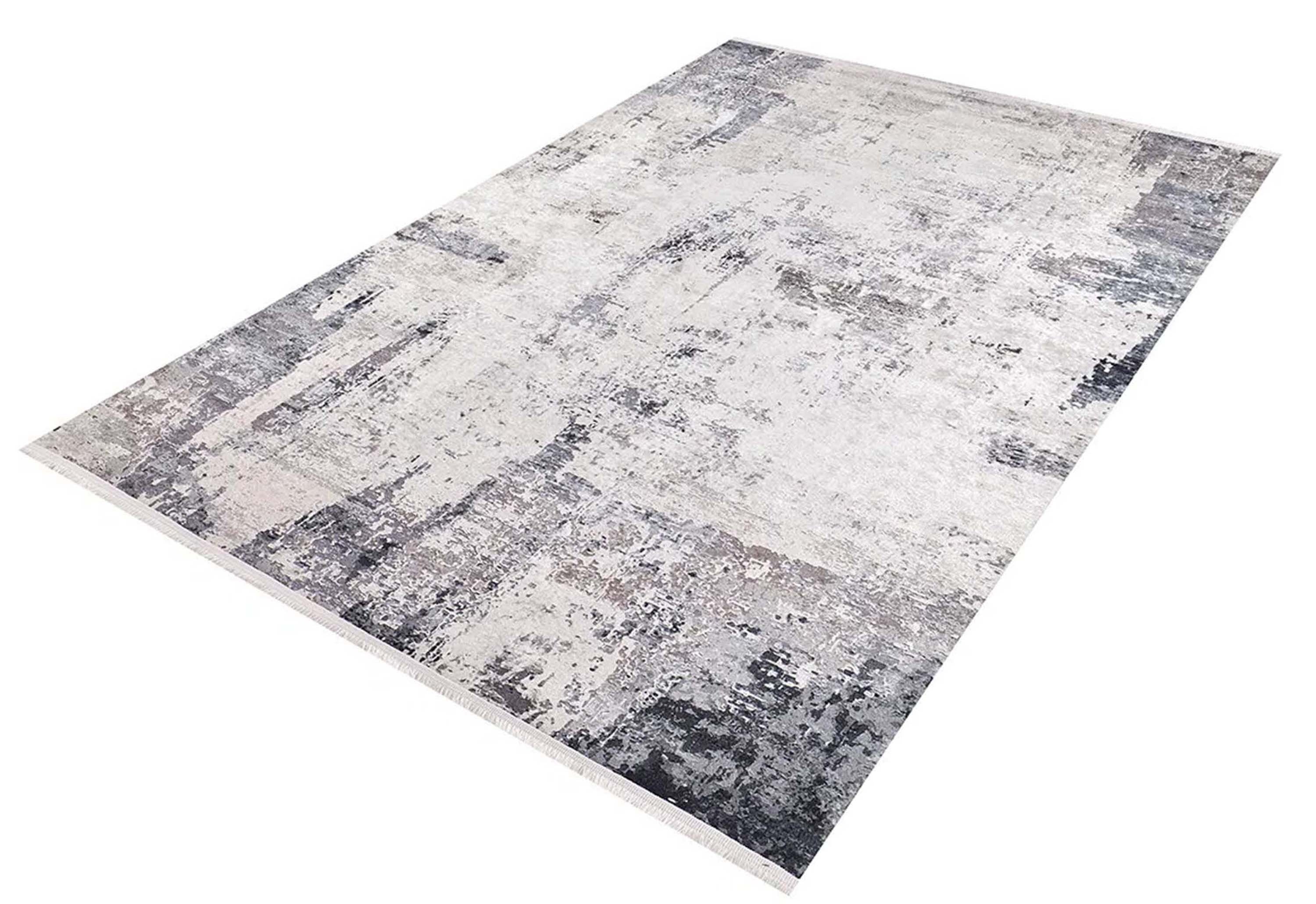 Bayda Turkish Distressed Abstract Gray Ivory Rug