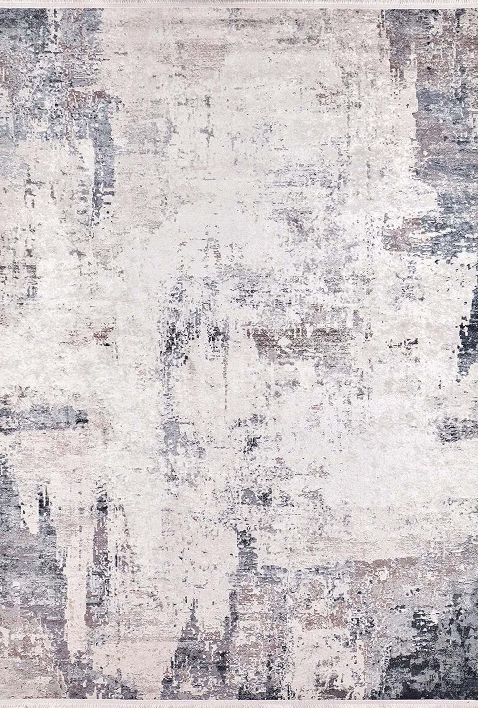 Bayda Turkish Distressed Abstract Gray Ivory Rug