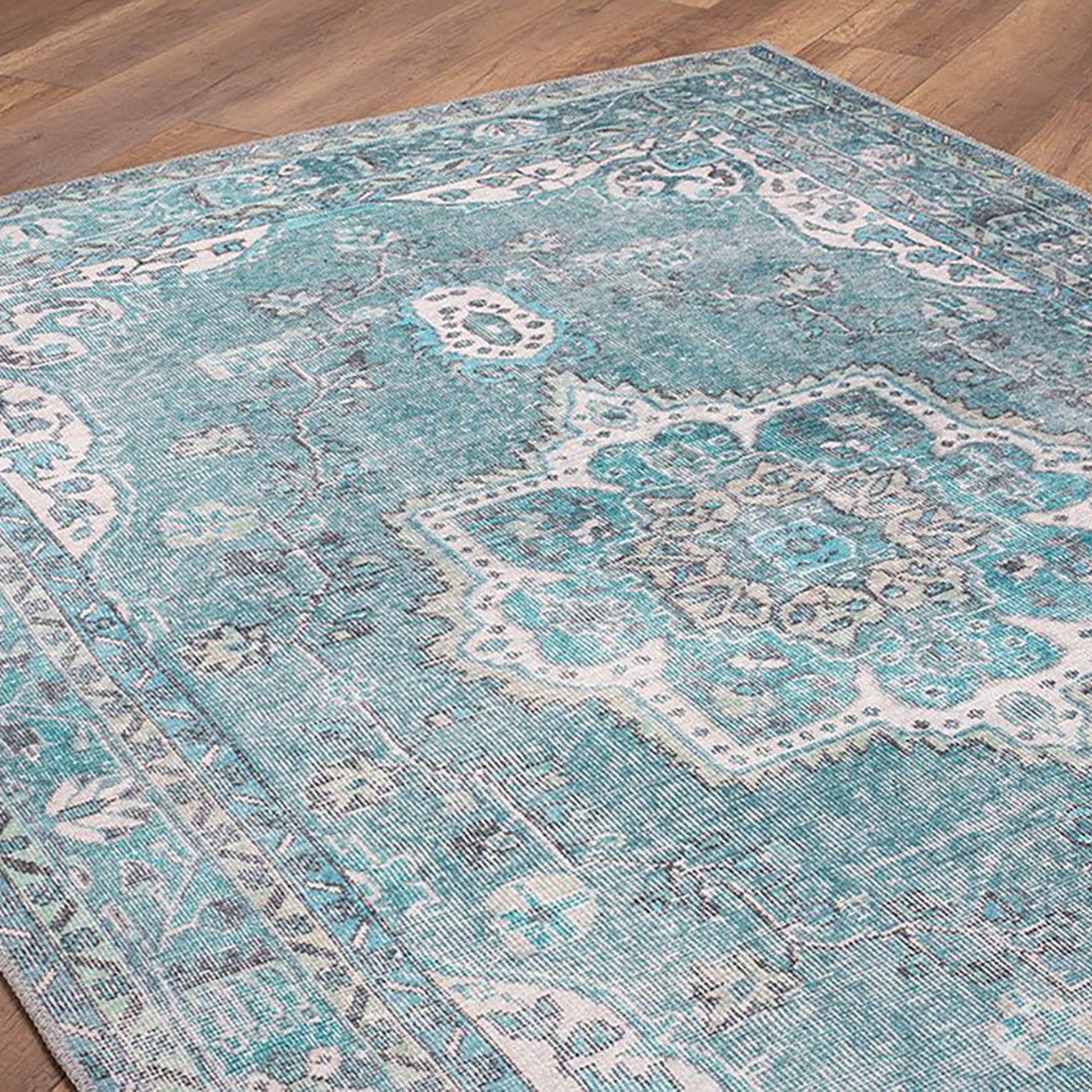 Bayza Persian Teal Blue and White Rug