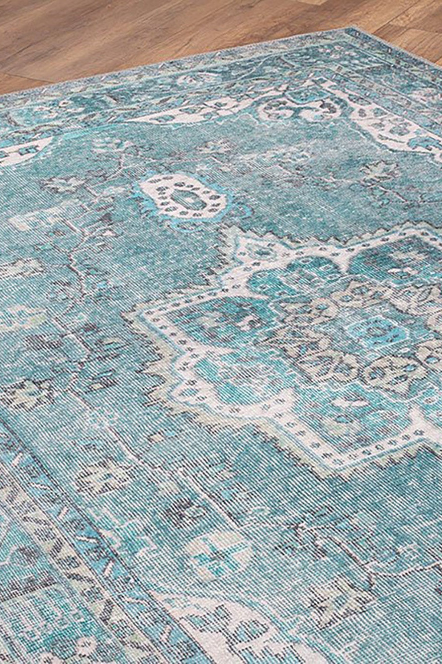 Bayza Persian Teal Blue and White Rug