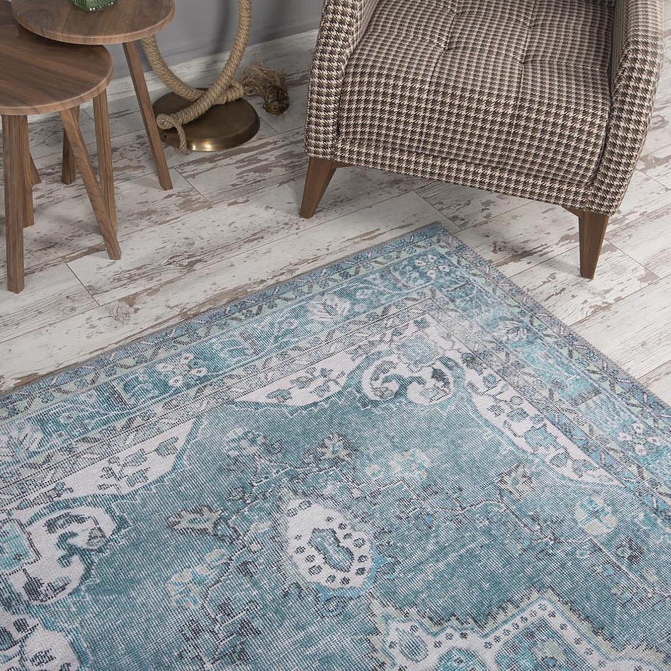 Bayza Persian Teal Blue and White Rug