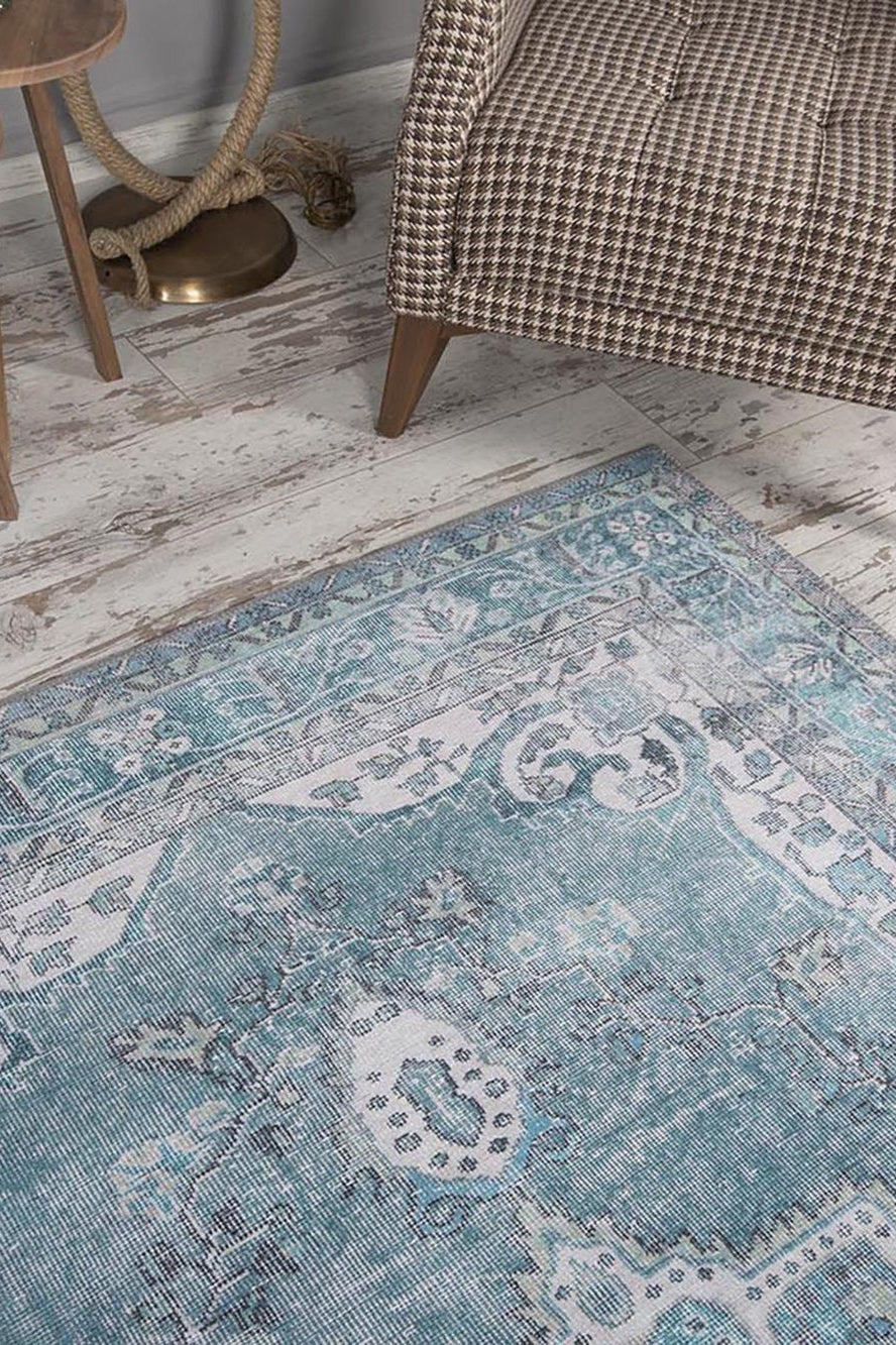 Bayza Persian Teal Blue and White Rug