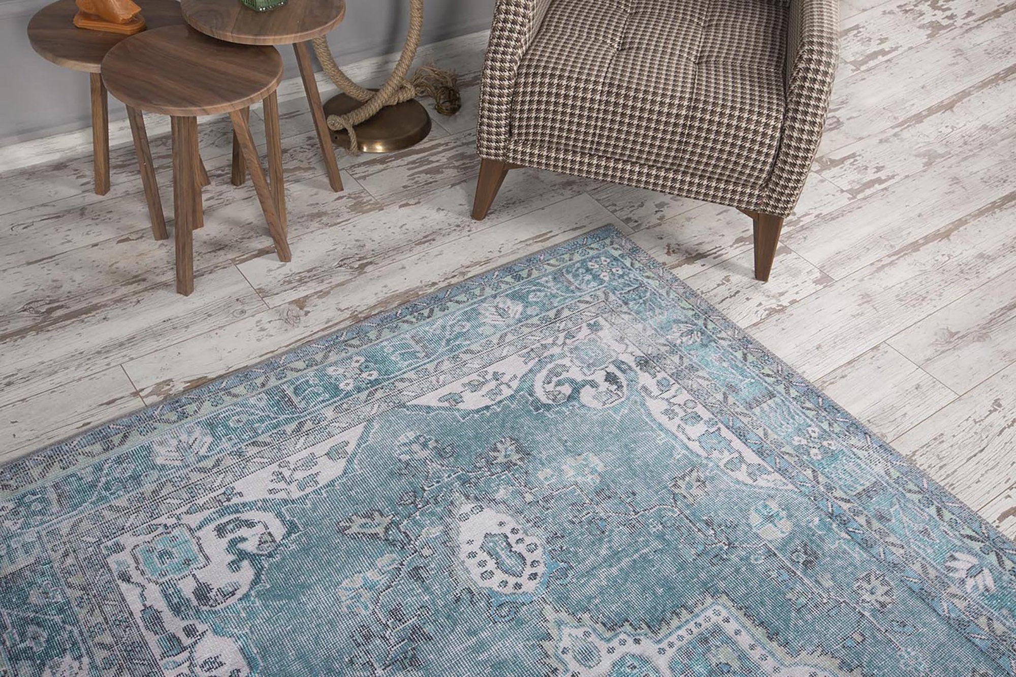 Bayza Persian Teal Blue and White Rug