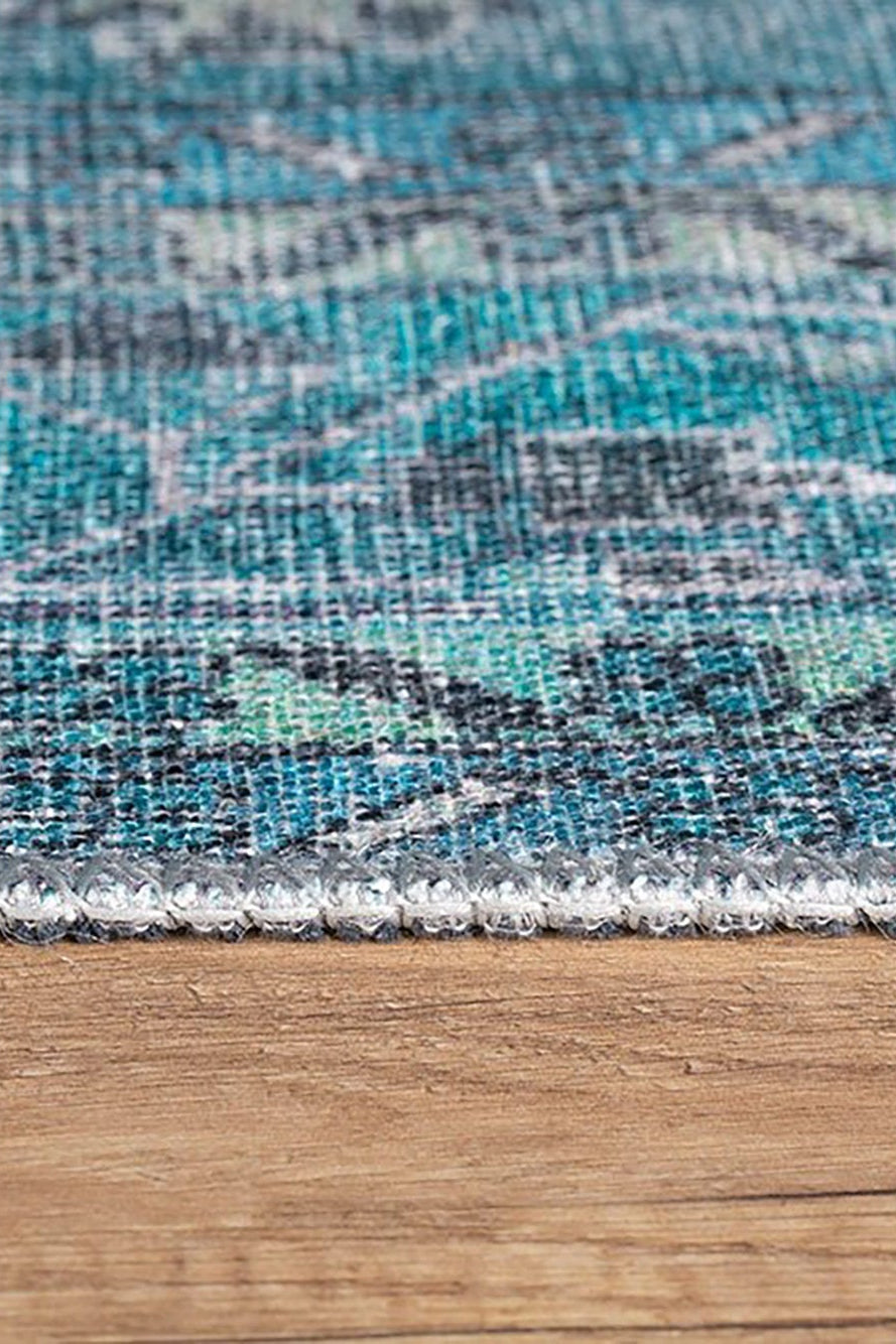 Bayza Persian Teal Blue and White Rug