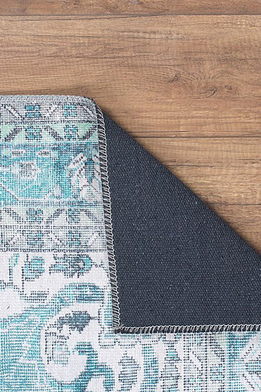 Bayza Persian Teal Blue and White Rug