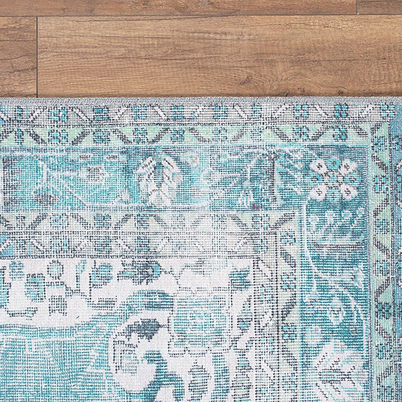 Bayza Persian Teal Blue and White Rug