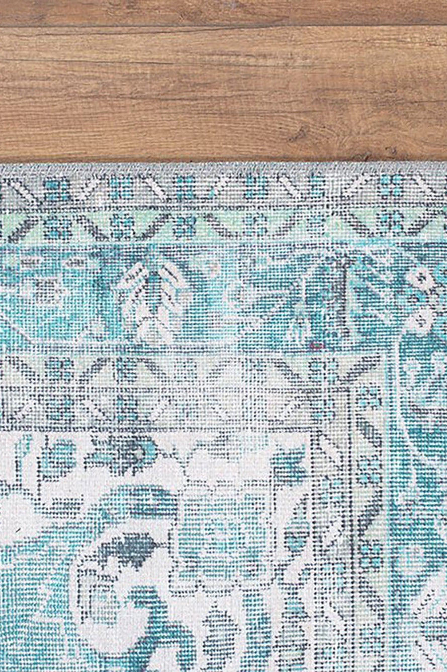 Bayza Persian Teal Blue and White Rug