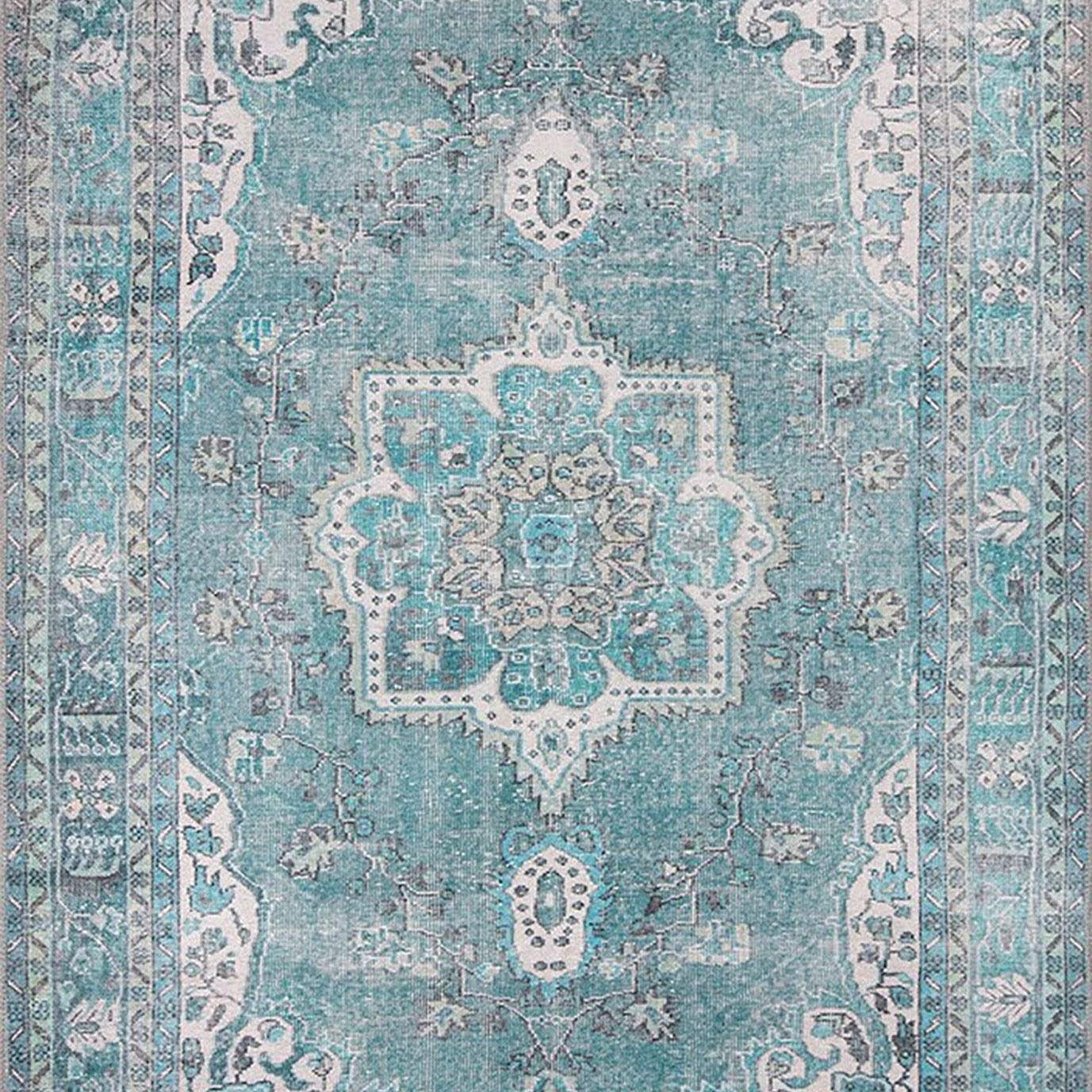 Bayza Persian Teal Blue and White Rug