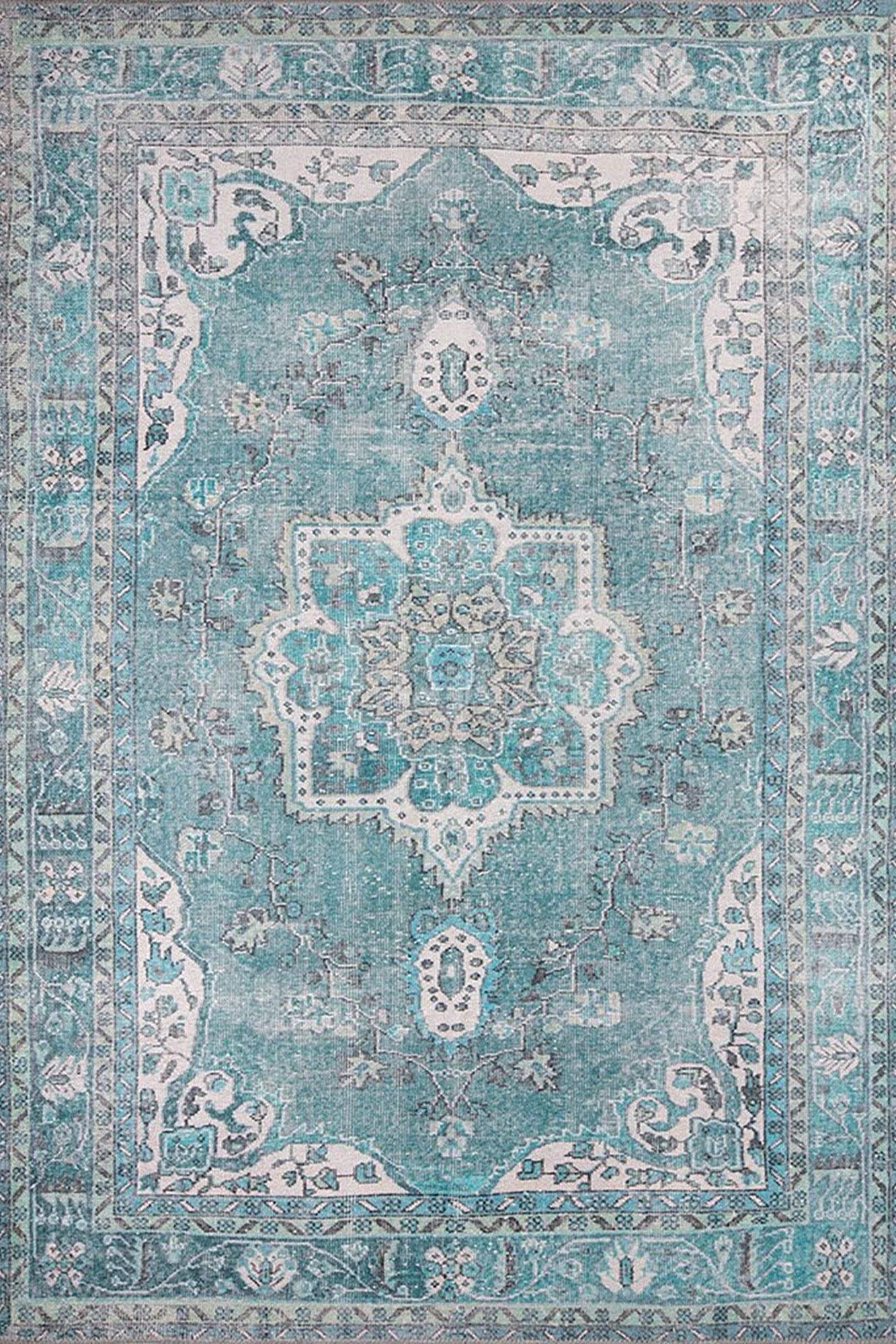 Bayza Persian Teal Blue and White Rug