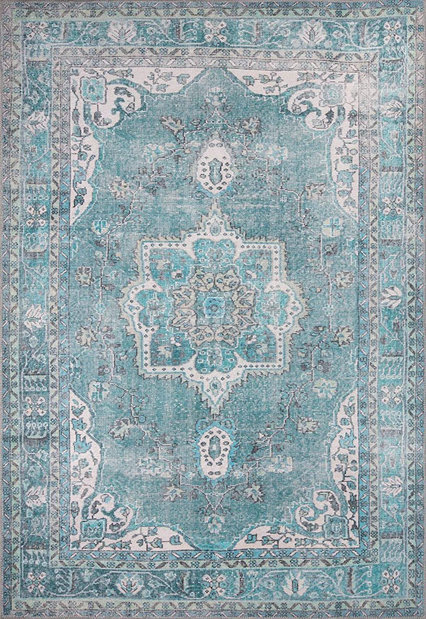 Bayza Persian Teal Blue and White Rug