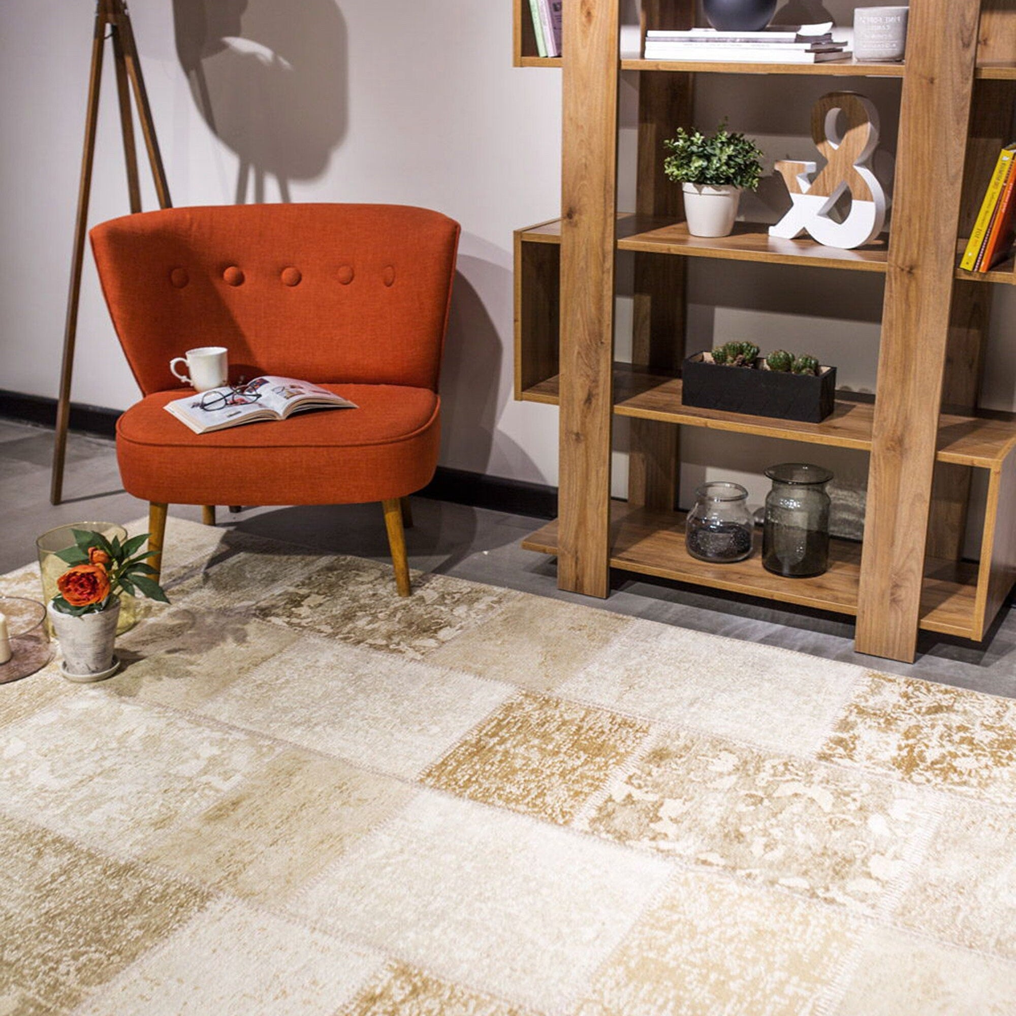 Ayden Beige Patchwork Distressed Turkish Rug