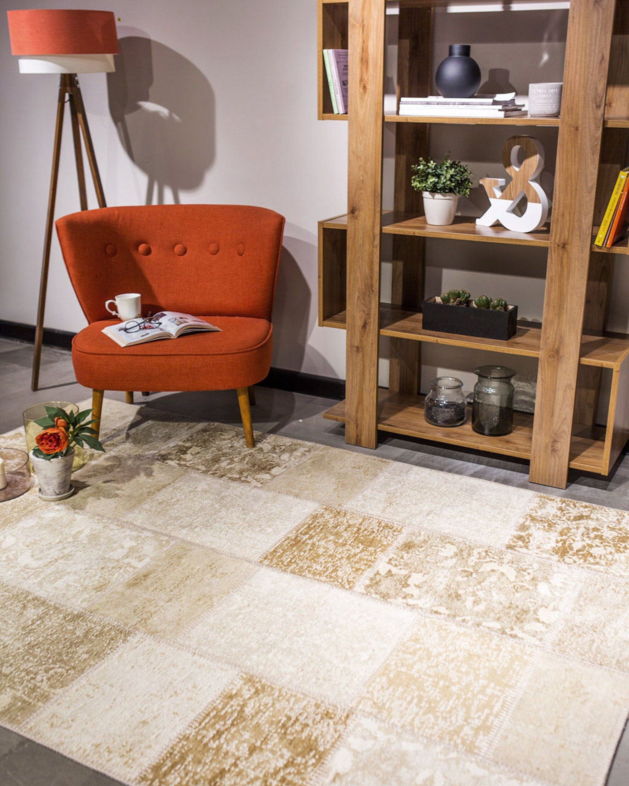 Ayden Beige Patchwork Distressed Turkish Rug