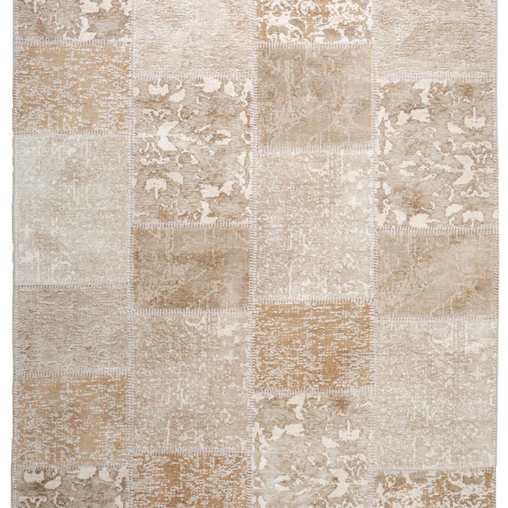 Ayden Beige Patchwork Distressed Turkish Rug