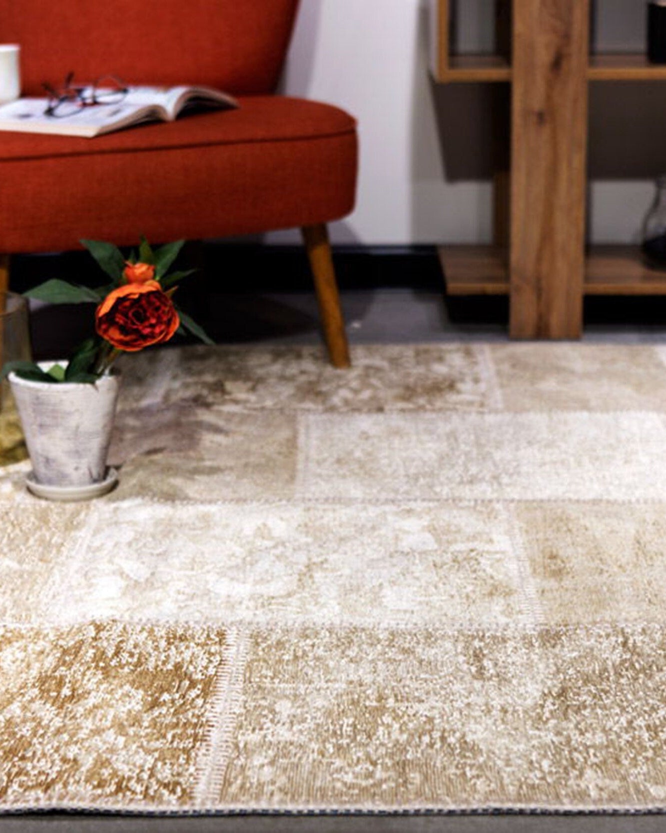 Ayden Beige Patchwork Distressed Turkish Rug