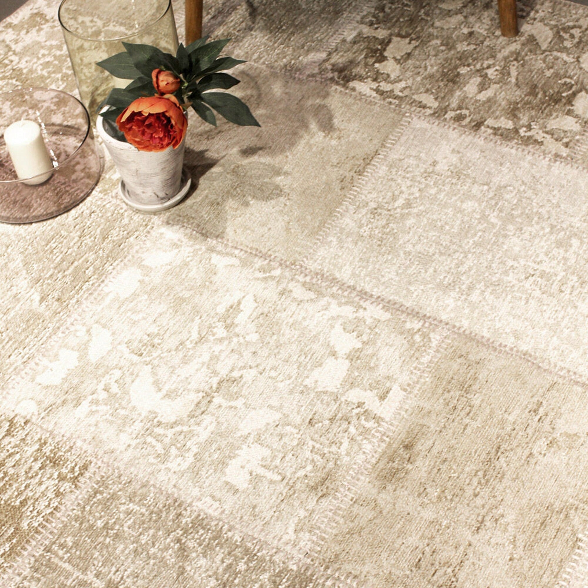 Ayden Beige Patchwork Distressed Turkish Rug