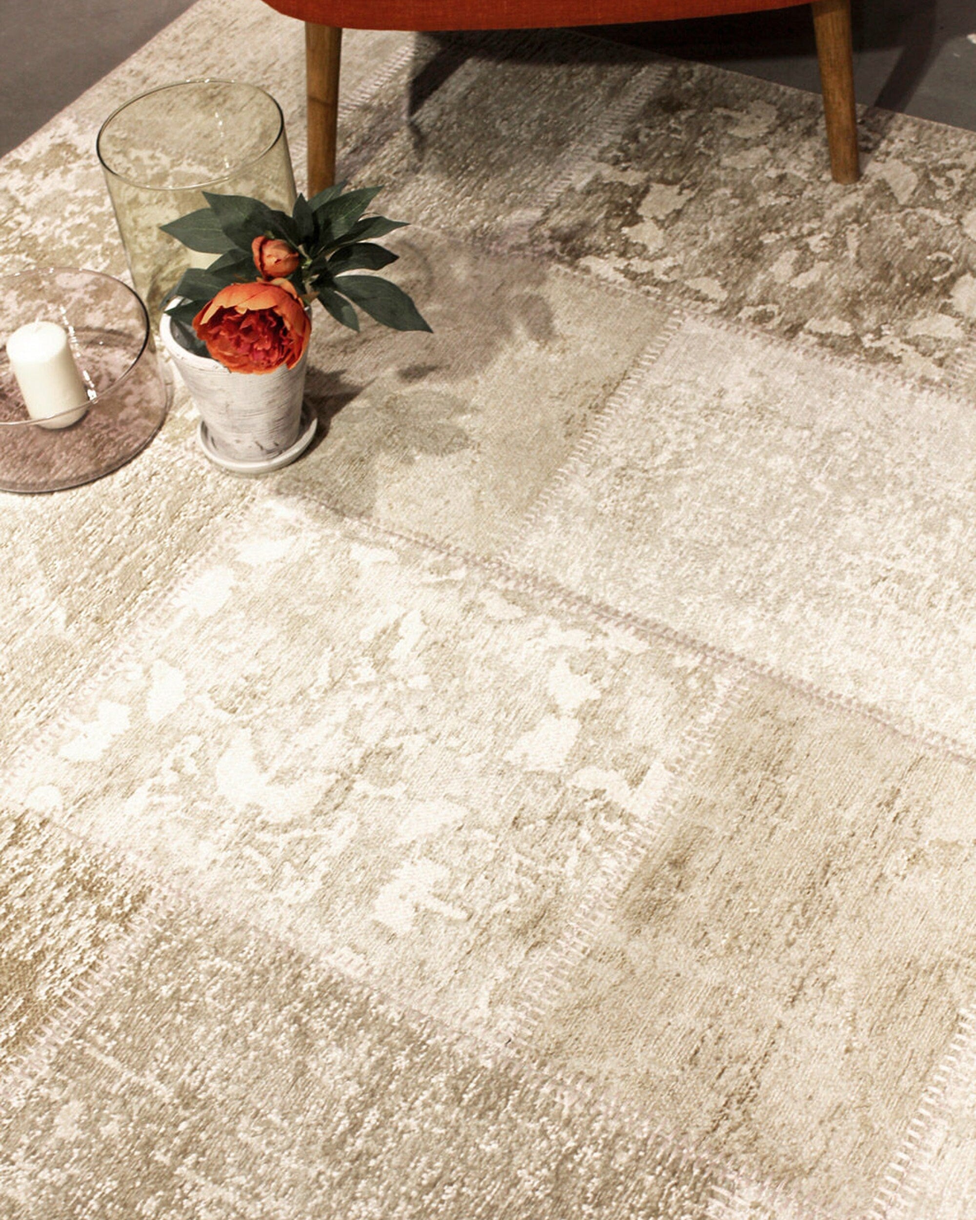 Ayden Beige Patchwork Distressed Turkish Rug