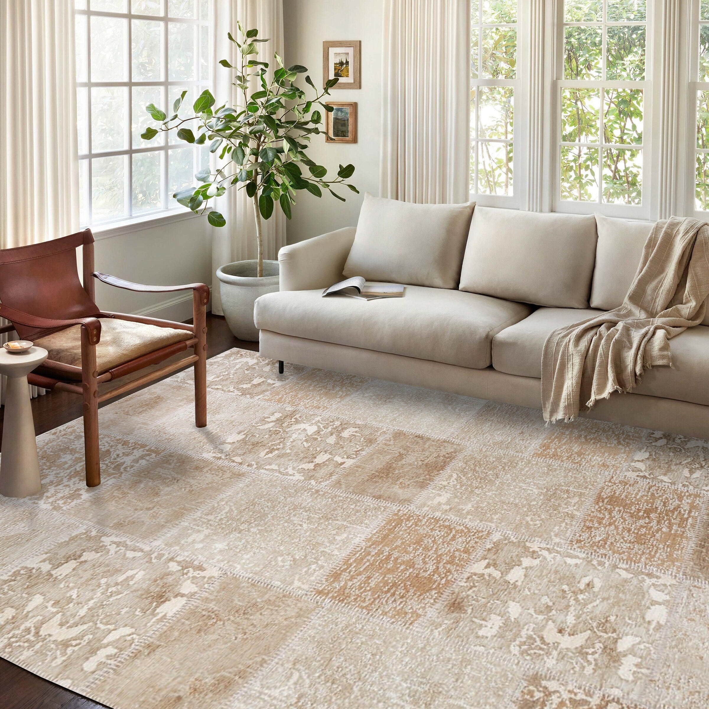 Ayden Beige Patchwork Distressed Turkish Rug