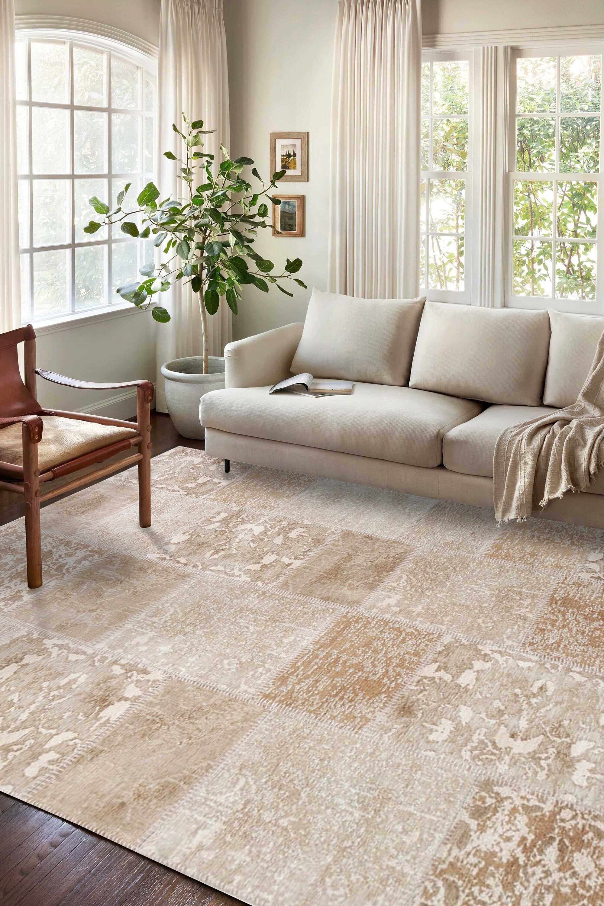 Ayden Beige Patchwork Distressed Turkish Rug