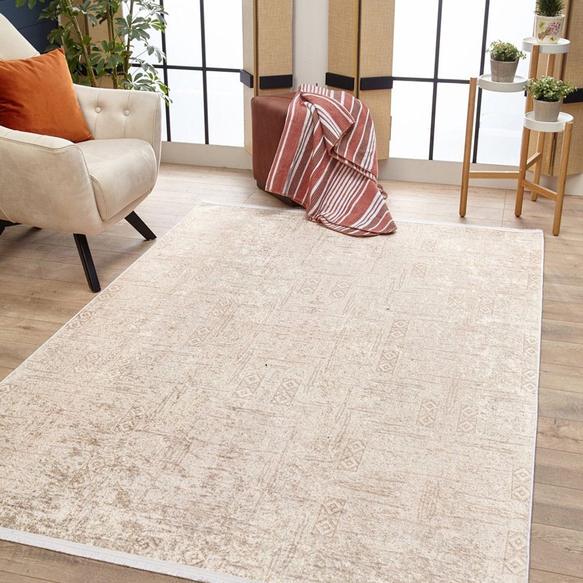 Bella Turkish Muted Tribal Solid Beige Rug