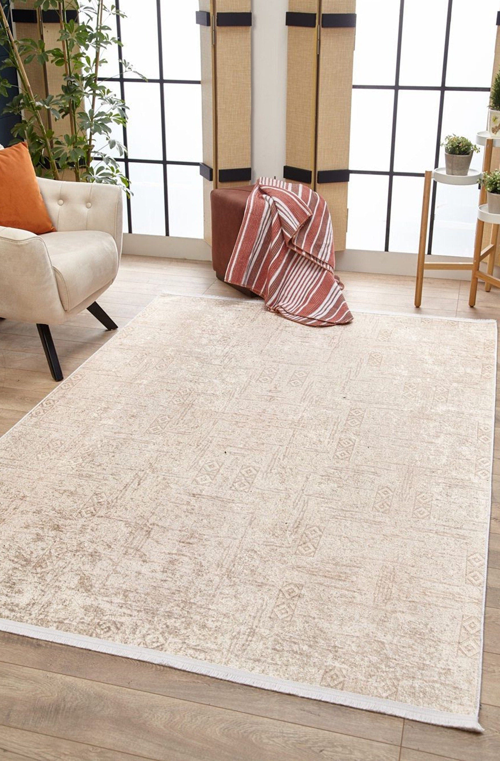 Bella Turkish Muted Tribal Solid Beige Rug