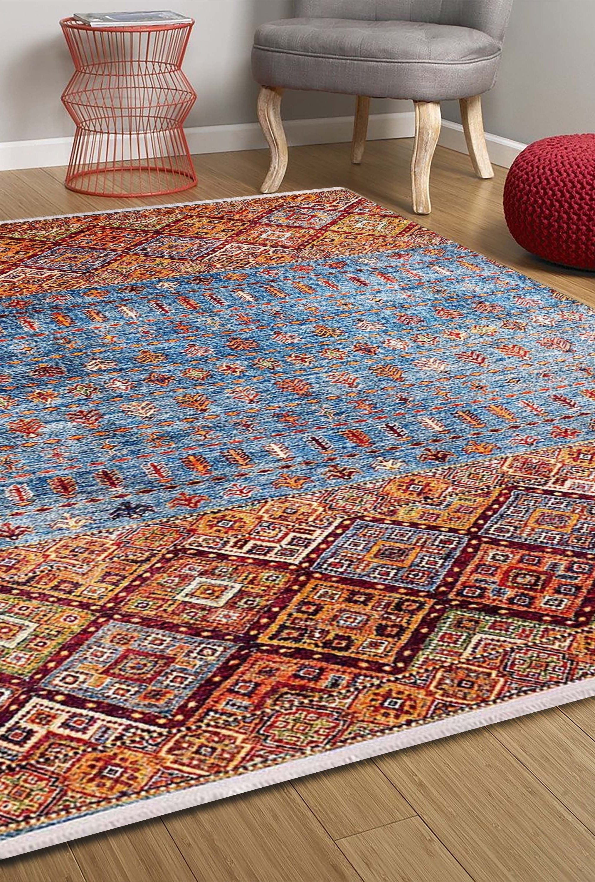 Benya Turkish Kilim Orange Blue Rug